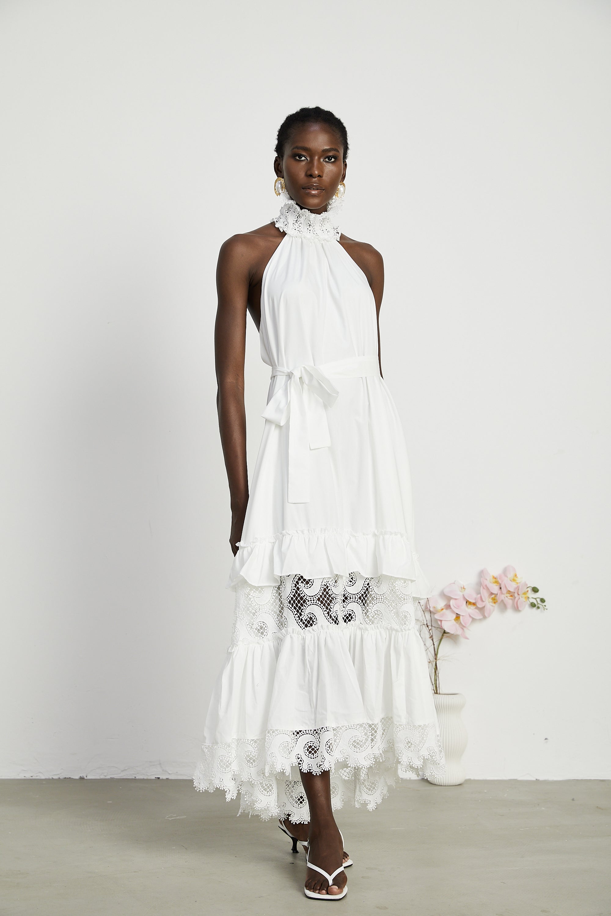 Neri white guipure-lace midi dress