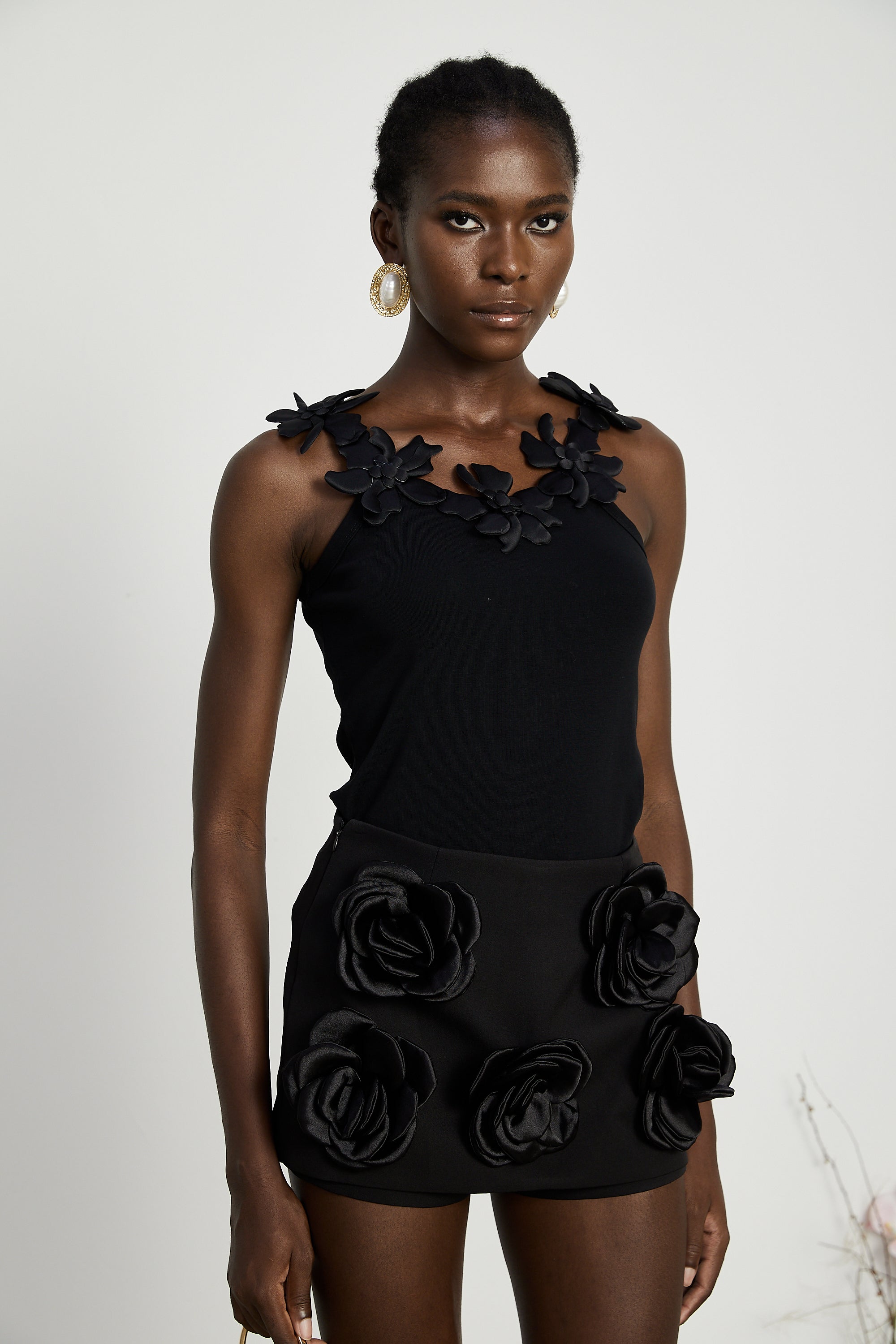 Nalini black faux-flower top (US Only)
