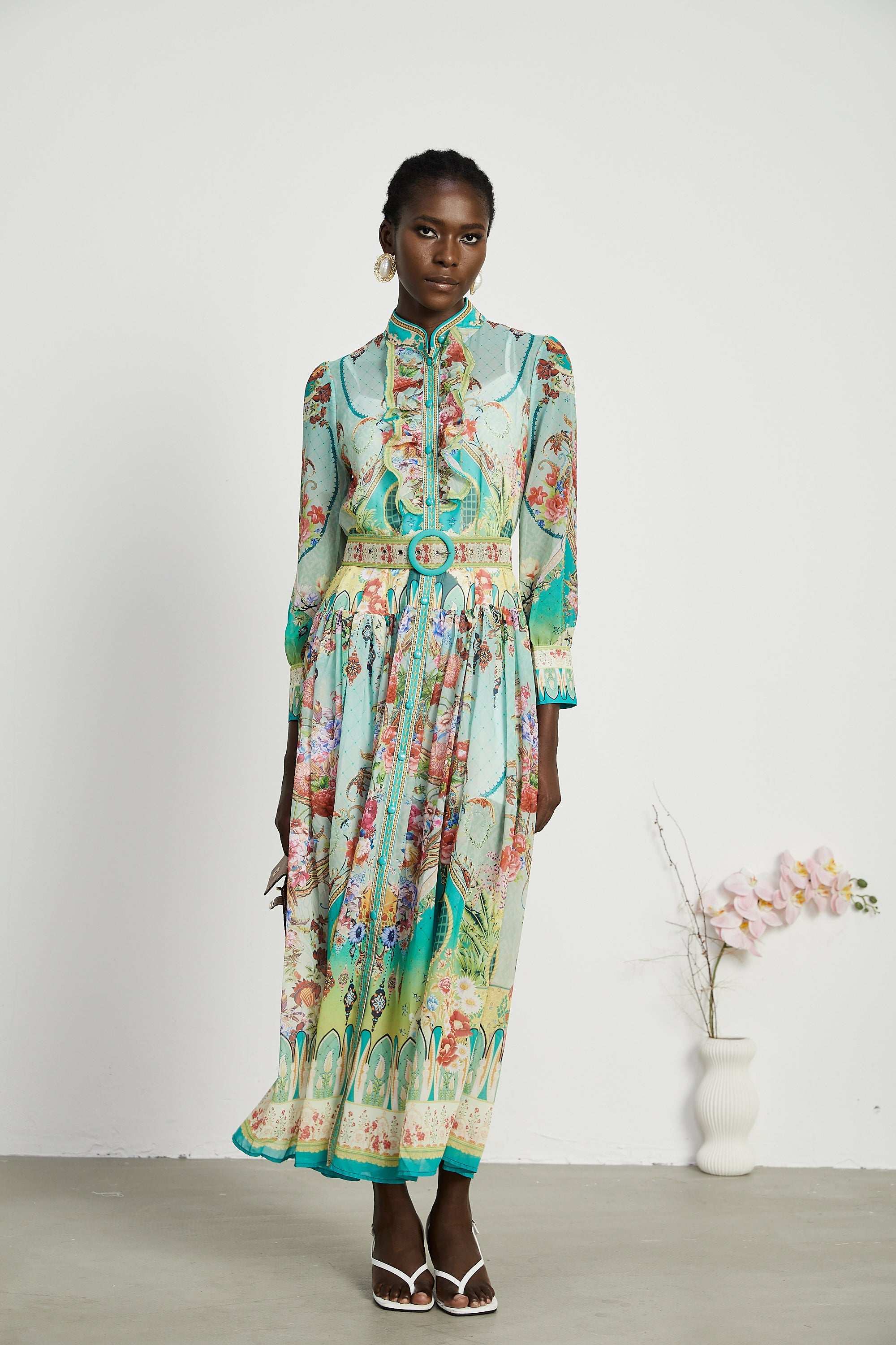 Juliette floral-print flounce-hem midi dress (Final Sale-US Only)