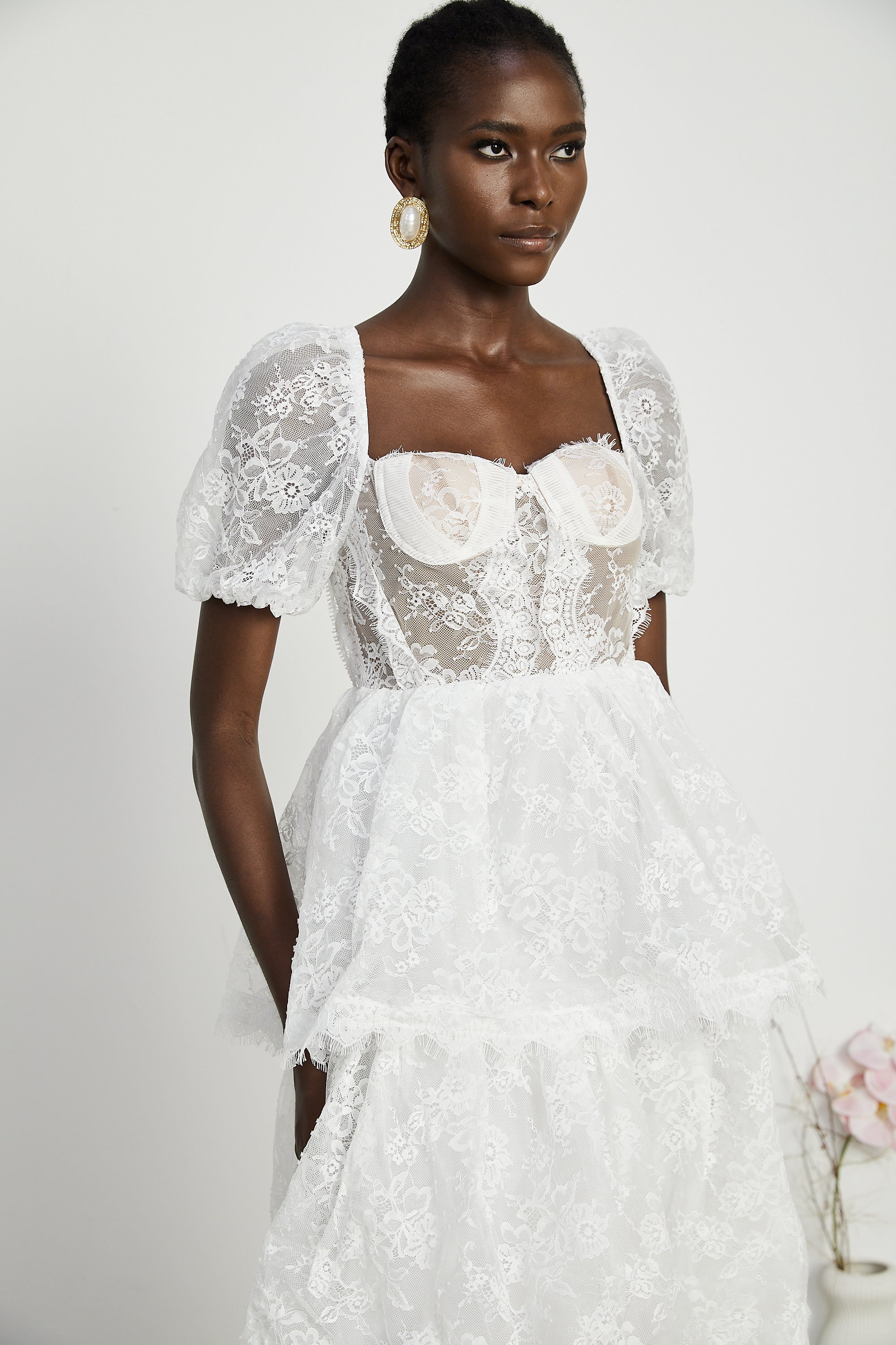 Mélisande white lace tiered maxi dress