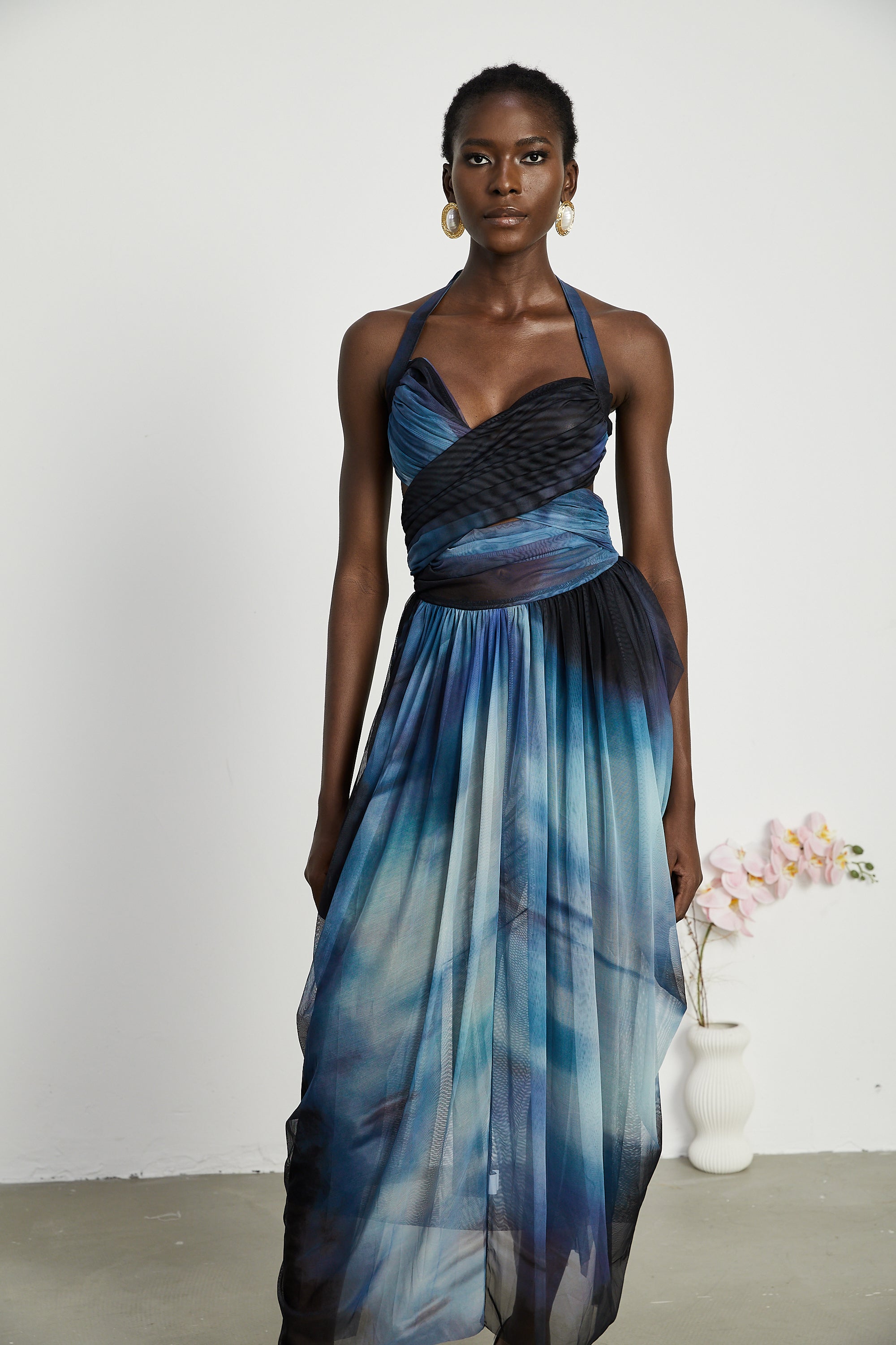 Céleste ombre-print pleated midi dress (US Only)