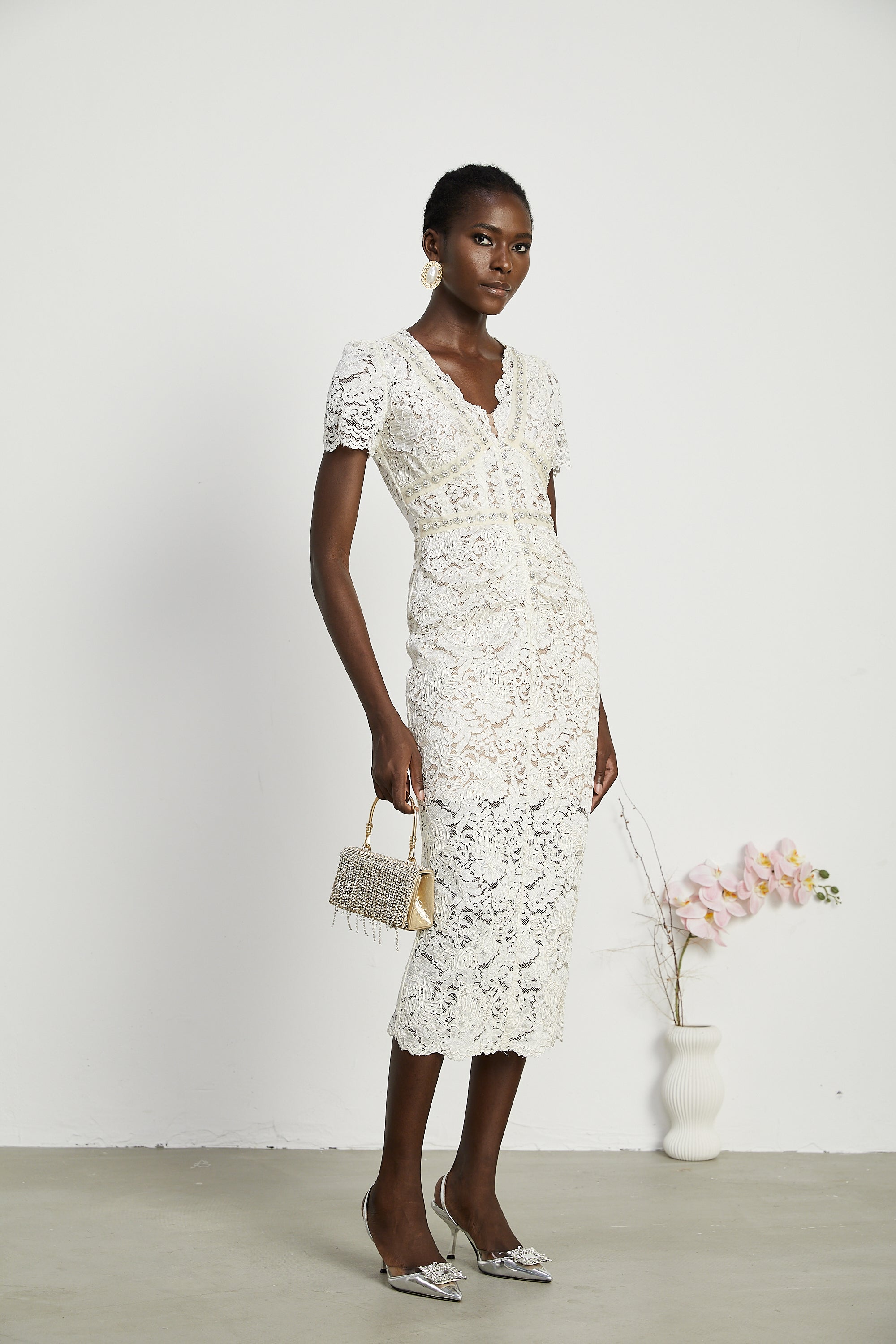 Kalena embellished lace midi dress (Final Sale-US Only)