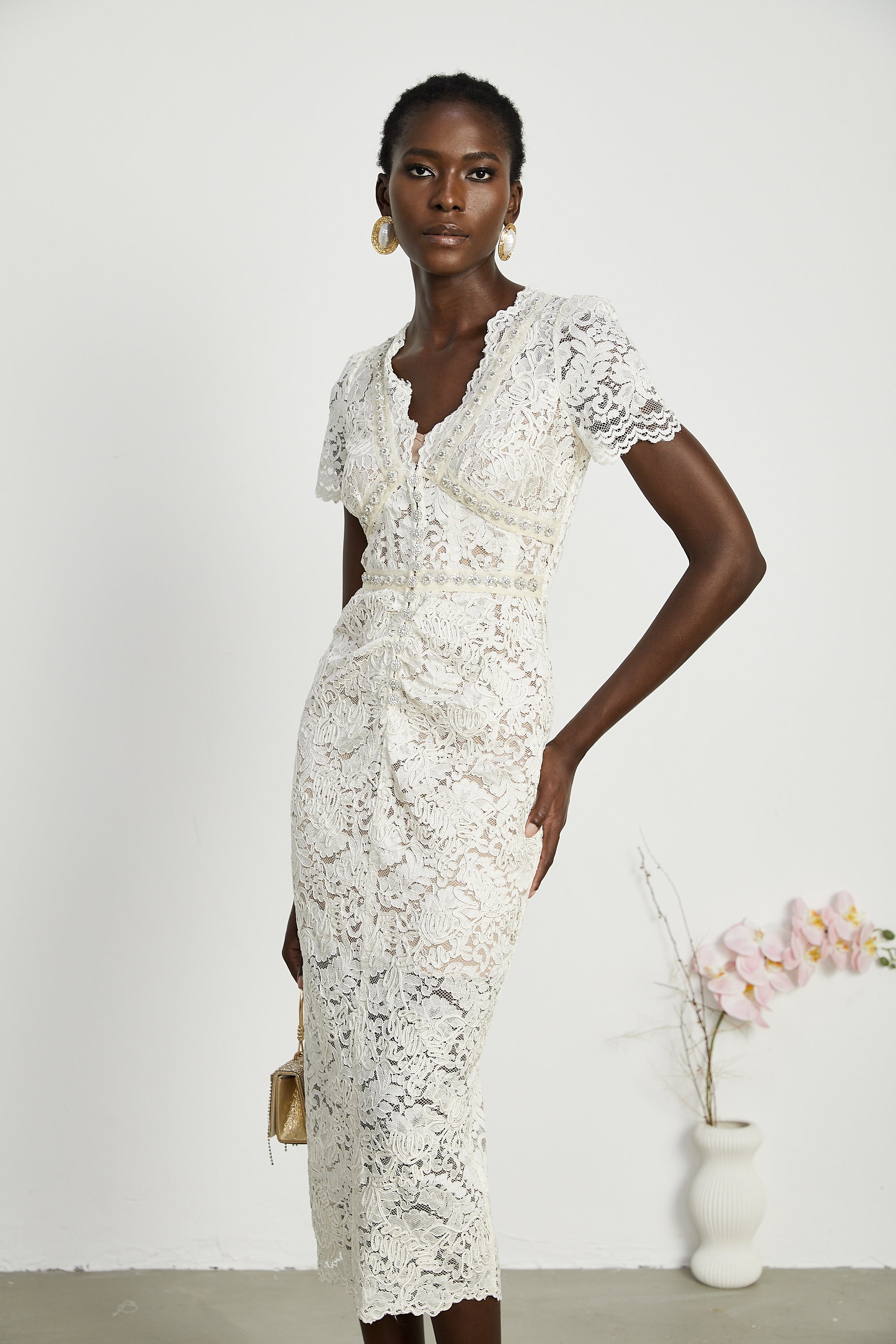 Kalena embellished lace midi dress (Final Sale-US Only)