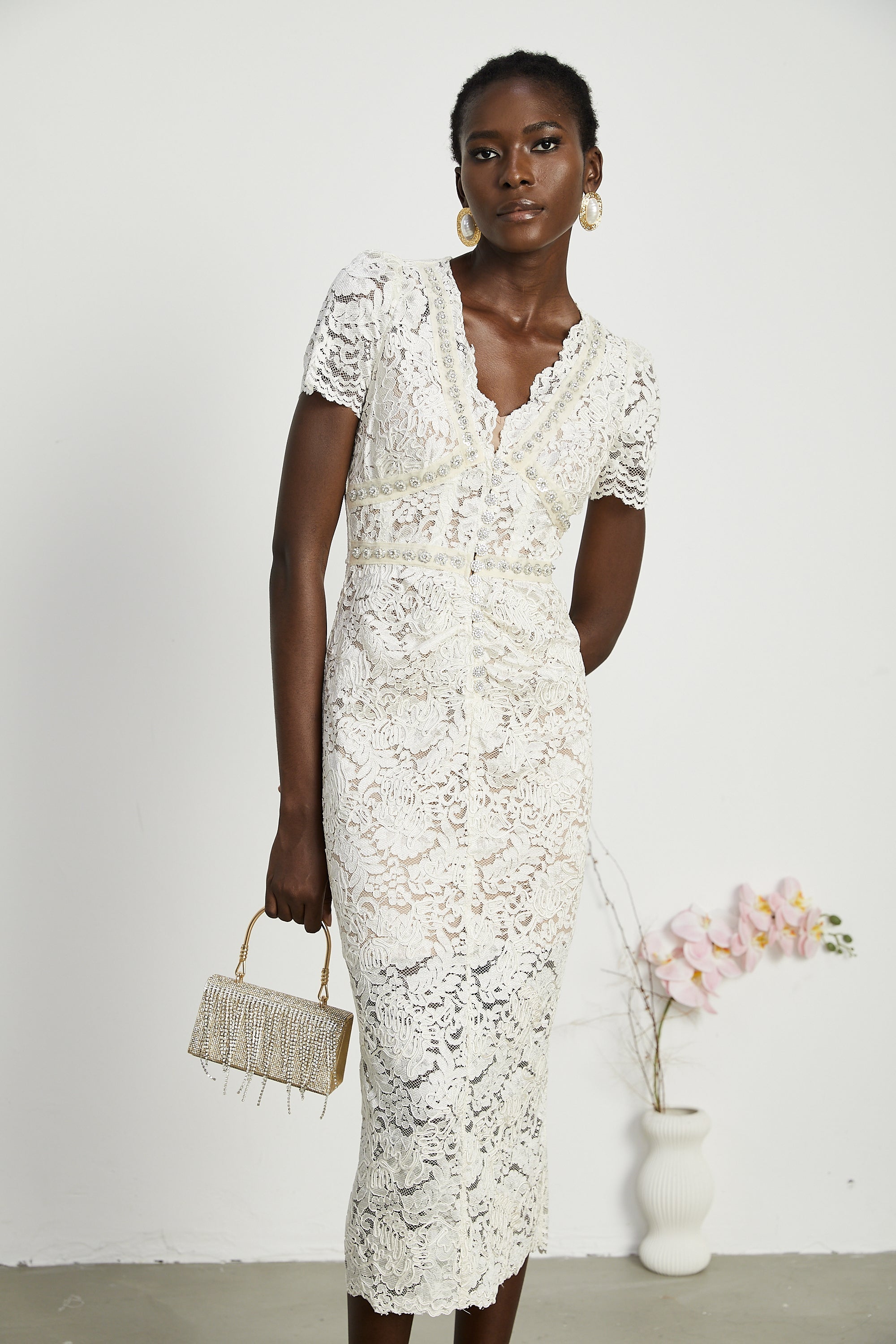 Kalena embellished lace midi dress (Final Sale-US Only)