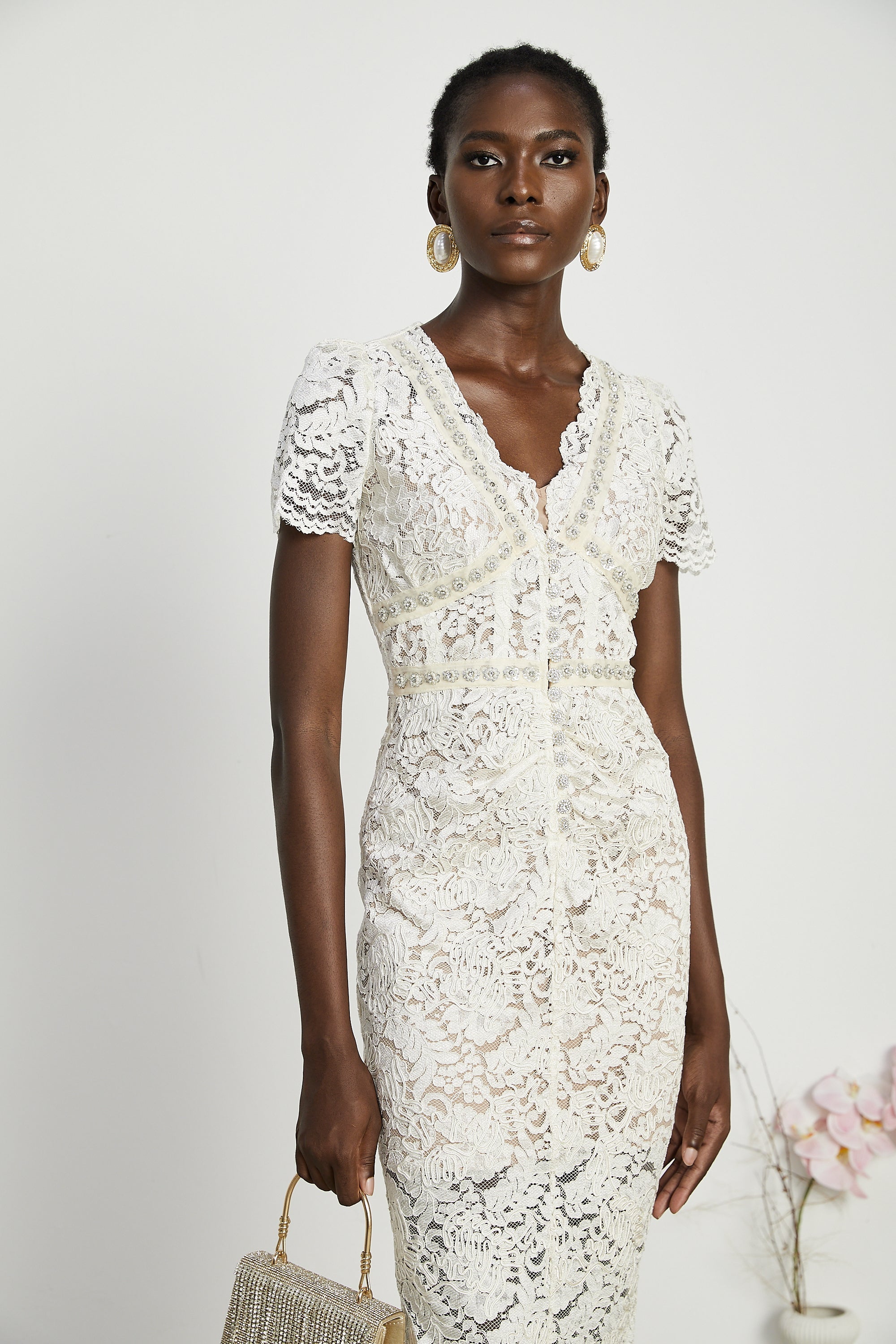 Kalena embellished lace midi dress (Final Sale-US Only)