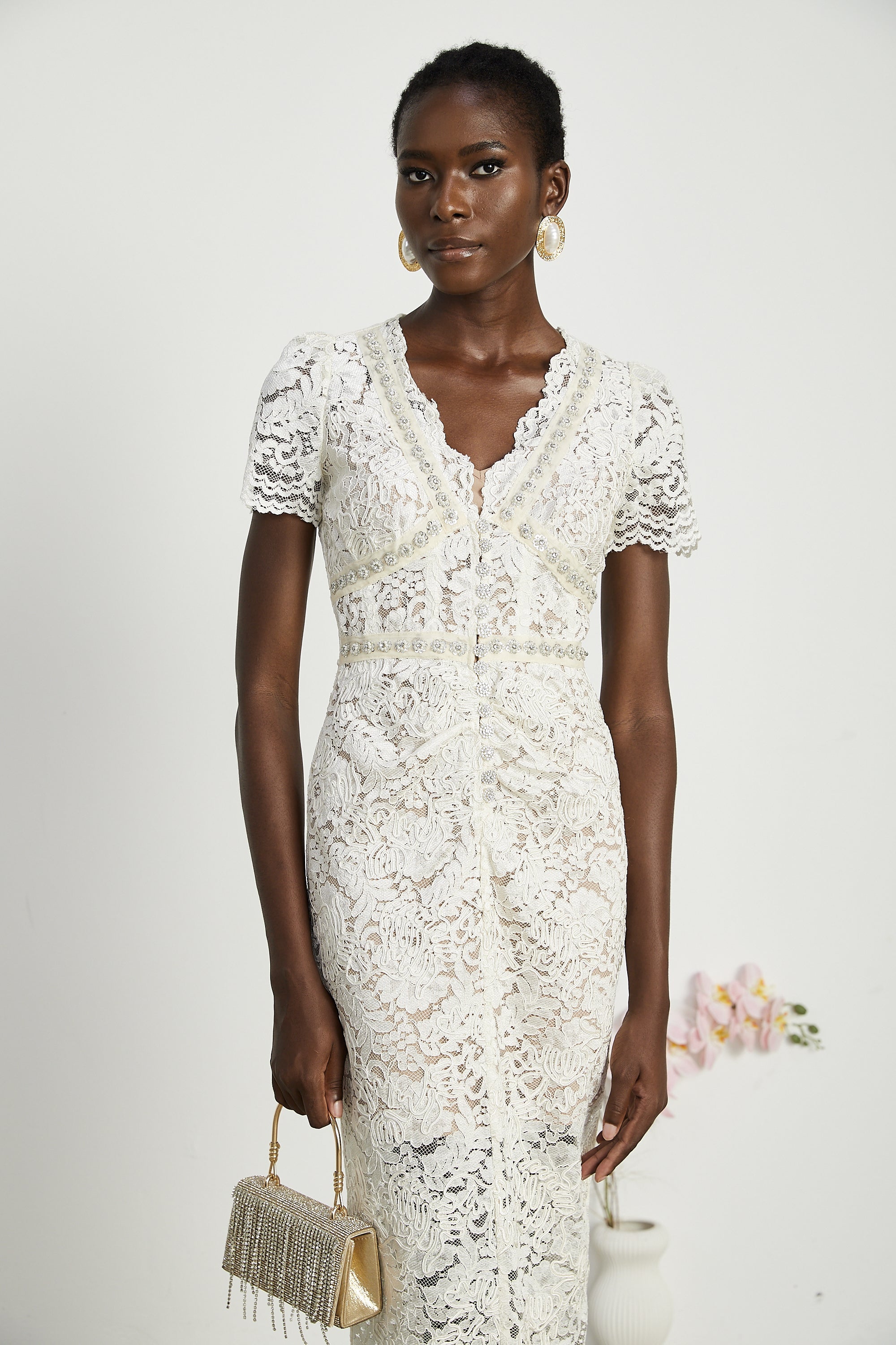 Kalena embellished lace midi dress (Final Sale-US Only)