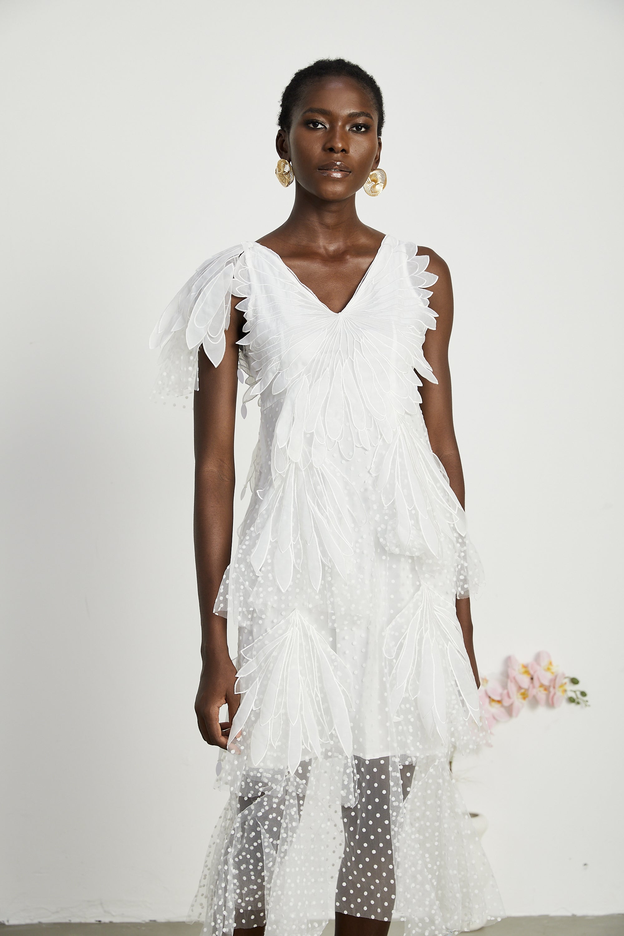 Solène faux-feather pleated midi dress (US Only)