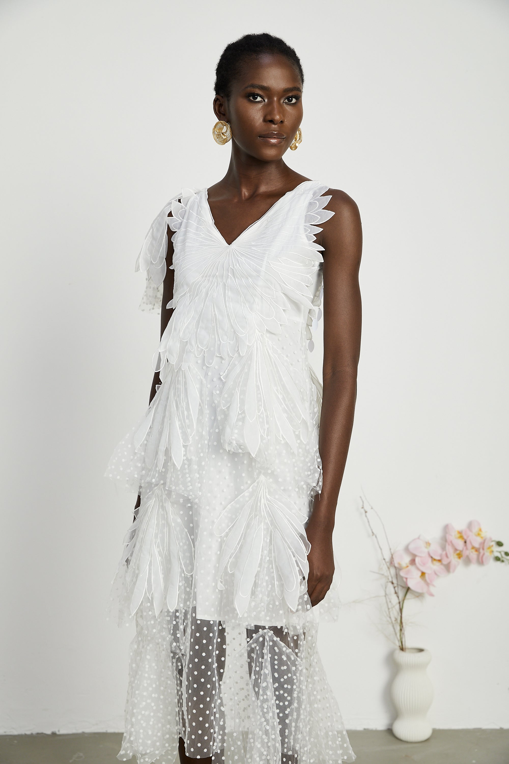 Solène faux-feather pleated midi dress (US Only)