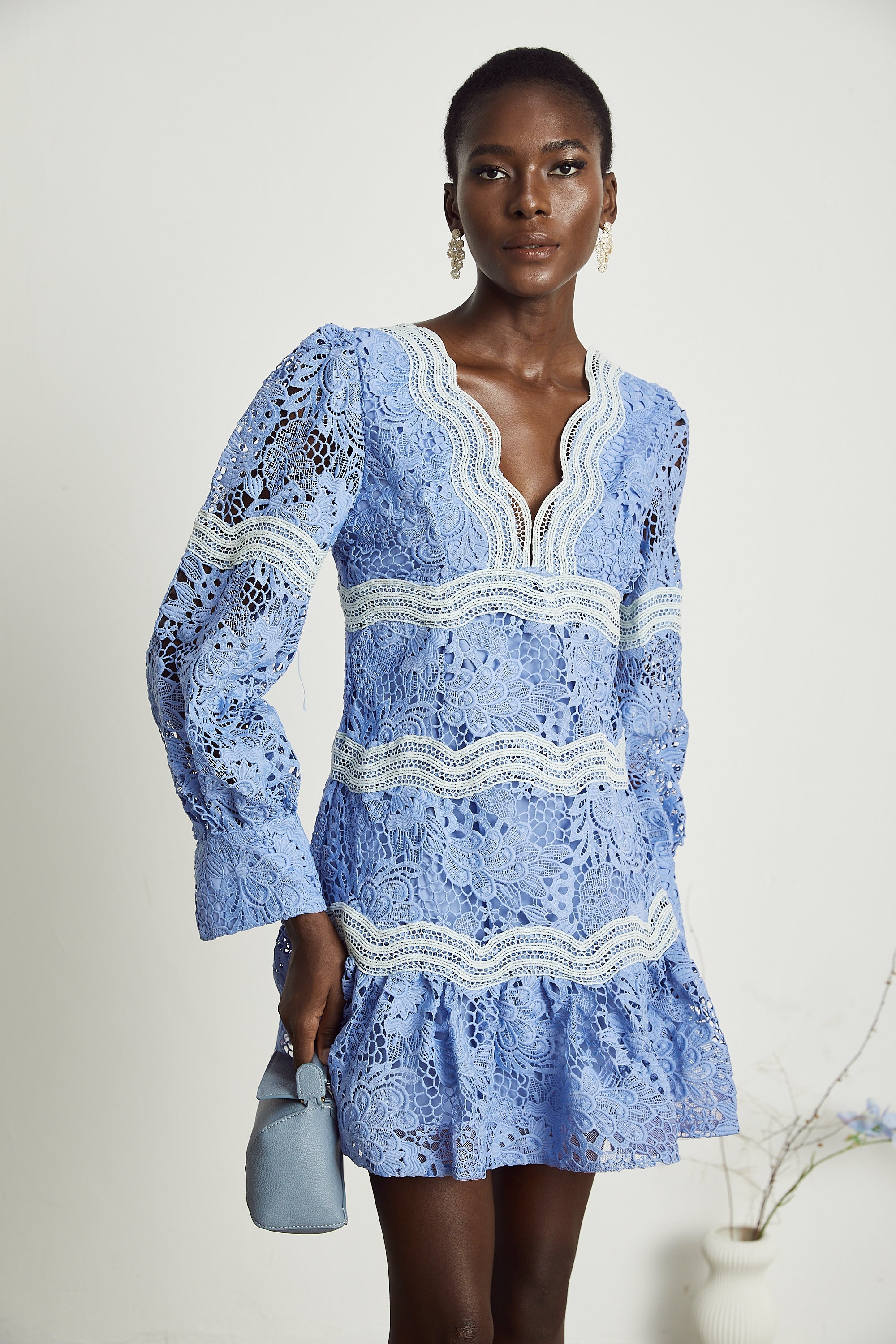 Gaëlle V-neck floral embroidered mini dress (Final Sale-US Only)