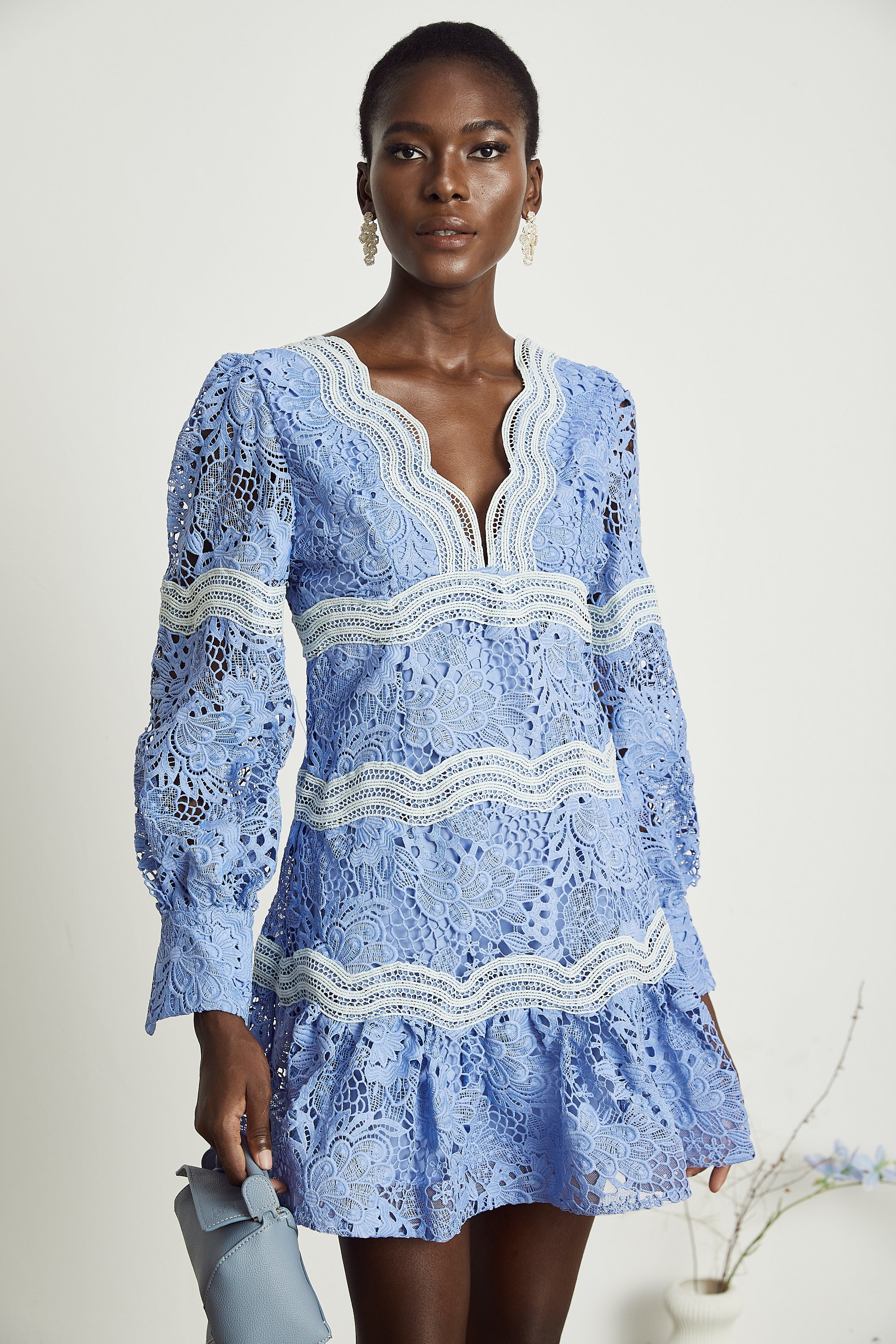 Gaëlle V-neck floral embroidered mini dress (Final Sale-US Only)