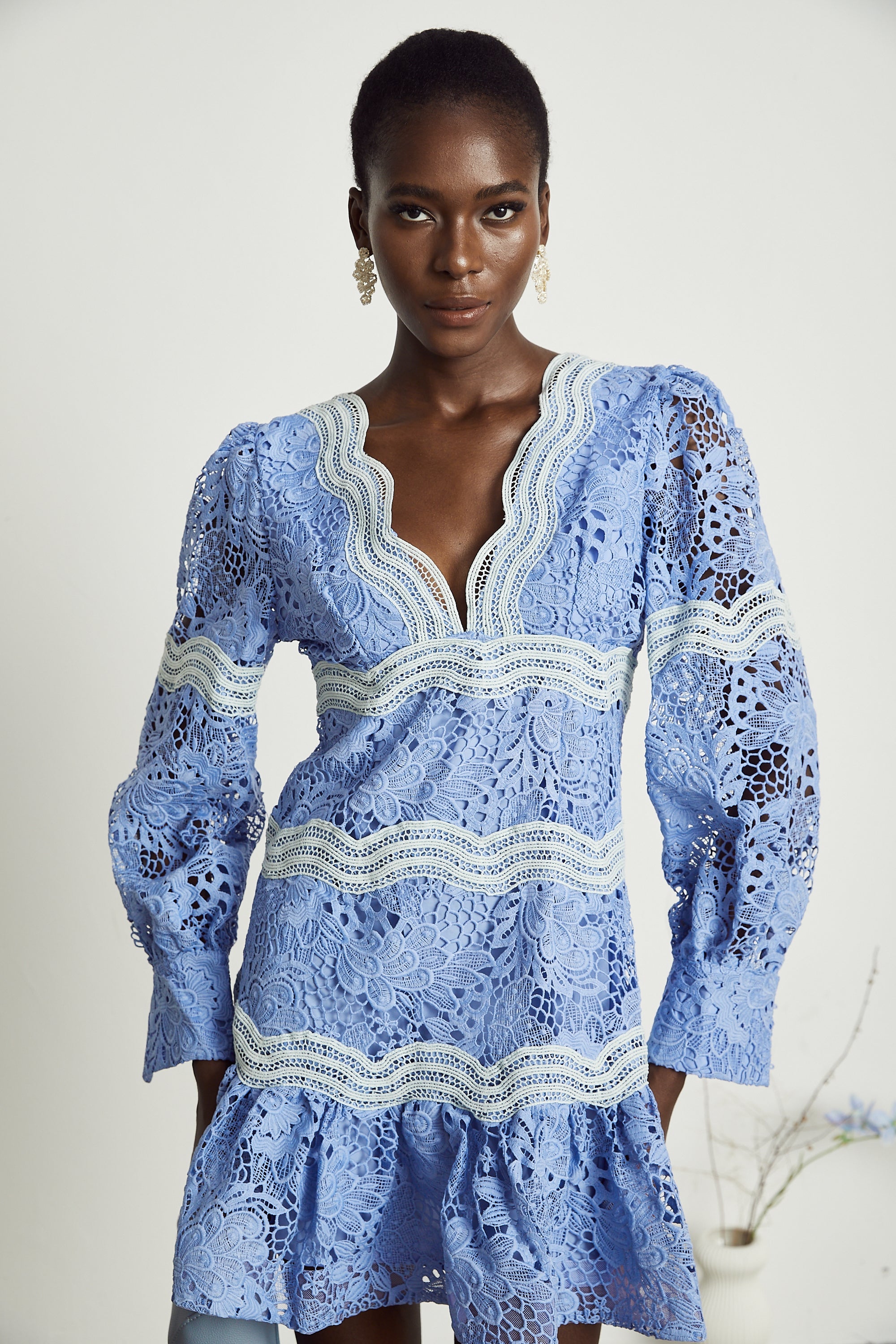 Gaëlle V-neck floral embroidered mini dress (Final Sale-US Only)
