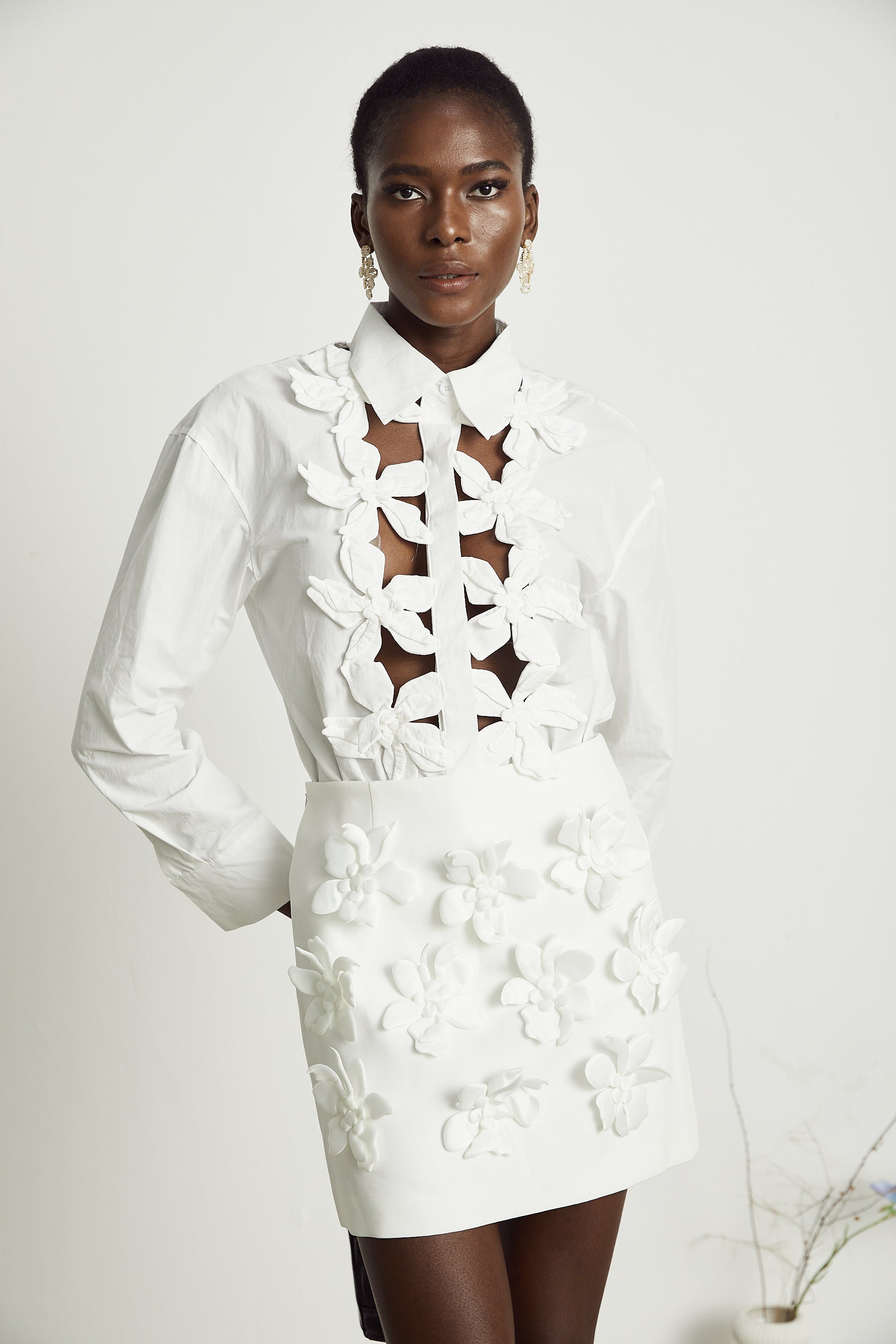 Rosalie white floral cut-out shirt (Final Sale)