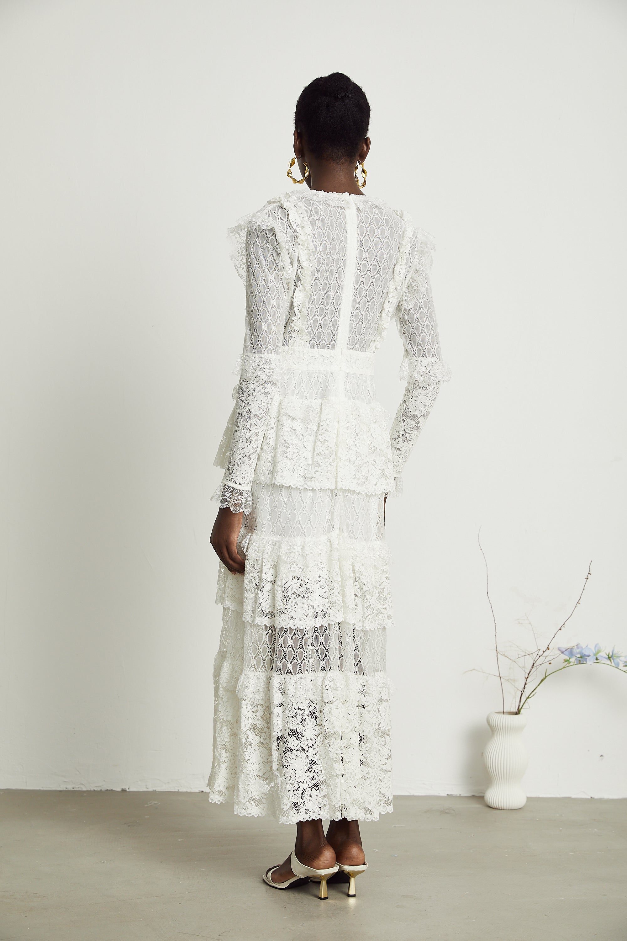 Aimée layered cut-out lace embroidered midi dress (Final Sale-US Only)