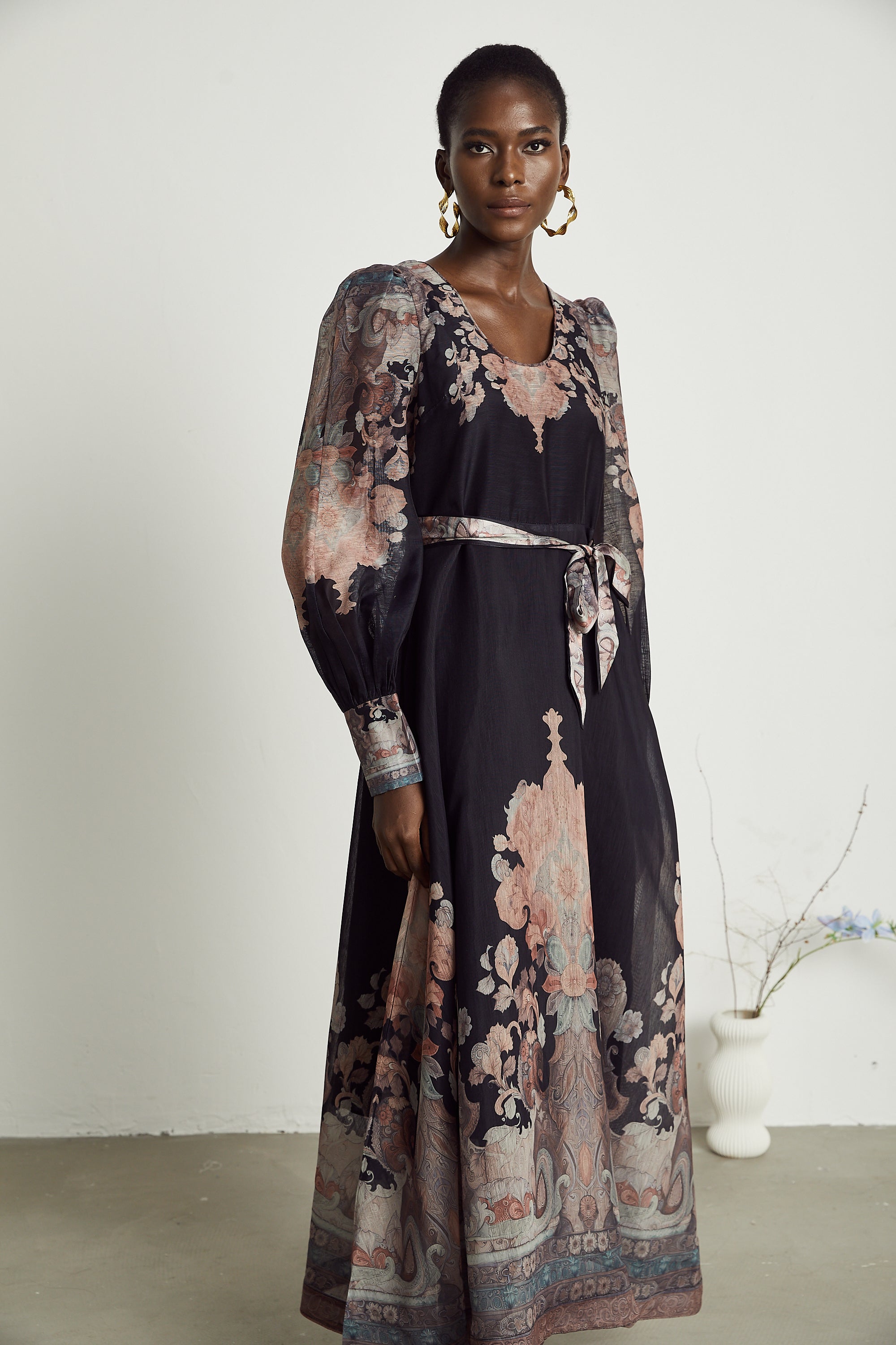 Philippine pattern-print color-block midi dress (US Only)