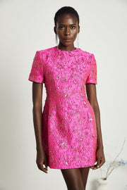 Celestia Floral-Appliqué Embellished Mini Dress in Pink (Final Sale-US Only)