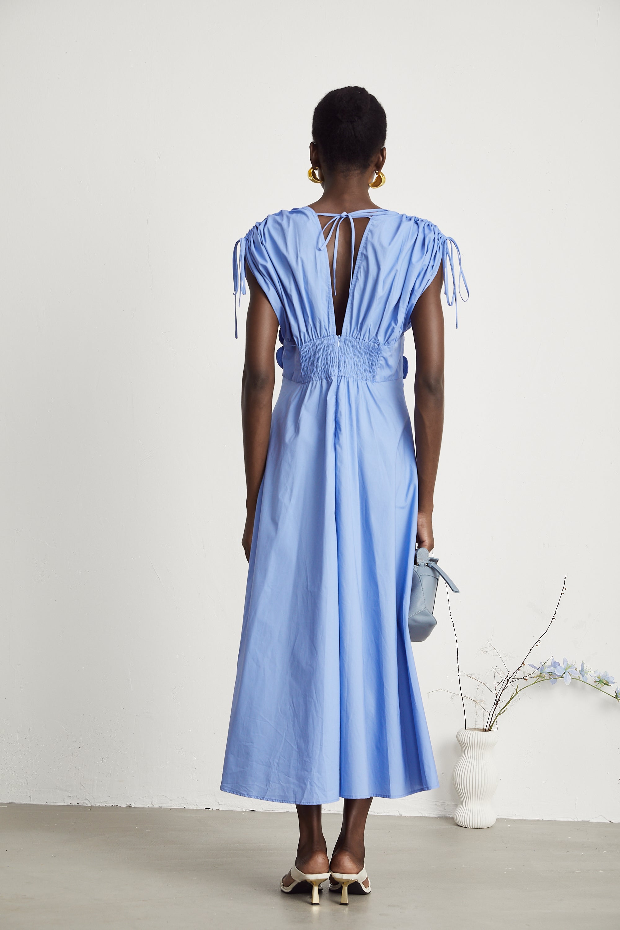 Emma petal-detail drawstring maxi dress in Blue (Final Sale-US Only)