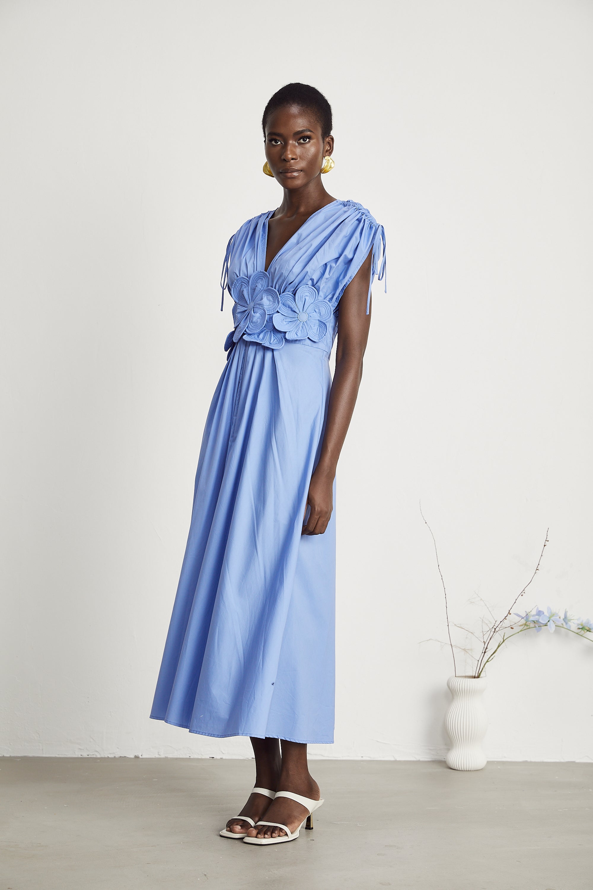 Emma petal-detail drawstring maxi dress in Blue (Final Sale-US Only)