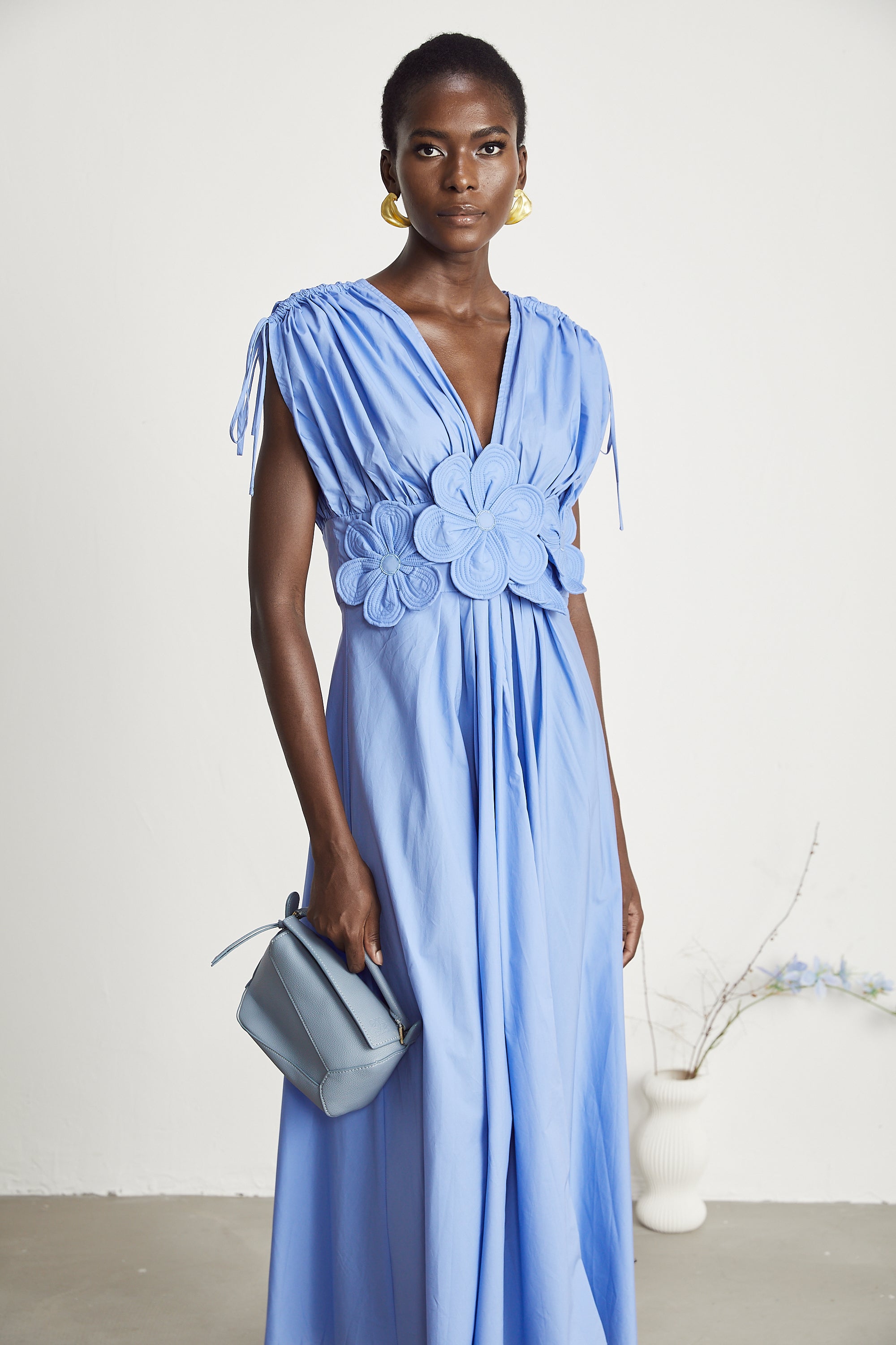 Emma petal-detail drawstring maxi dress in Blue (Final Sale-US Only)