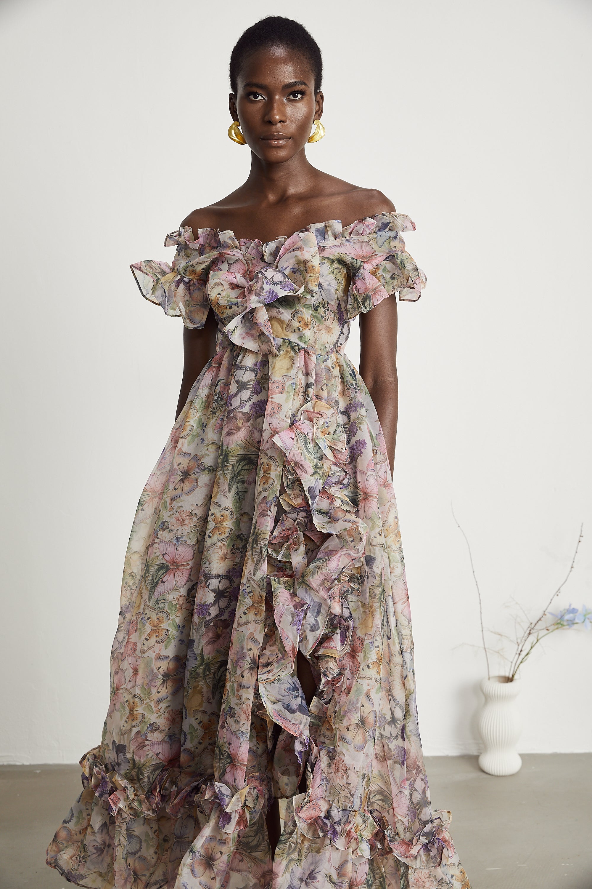 Margaux off-shoulder ruffled midi dress (Final Sale-US Only)