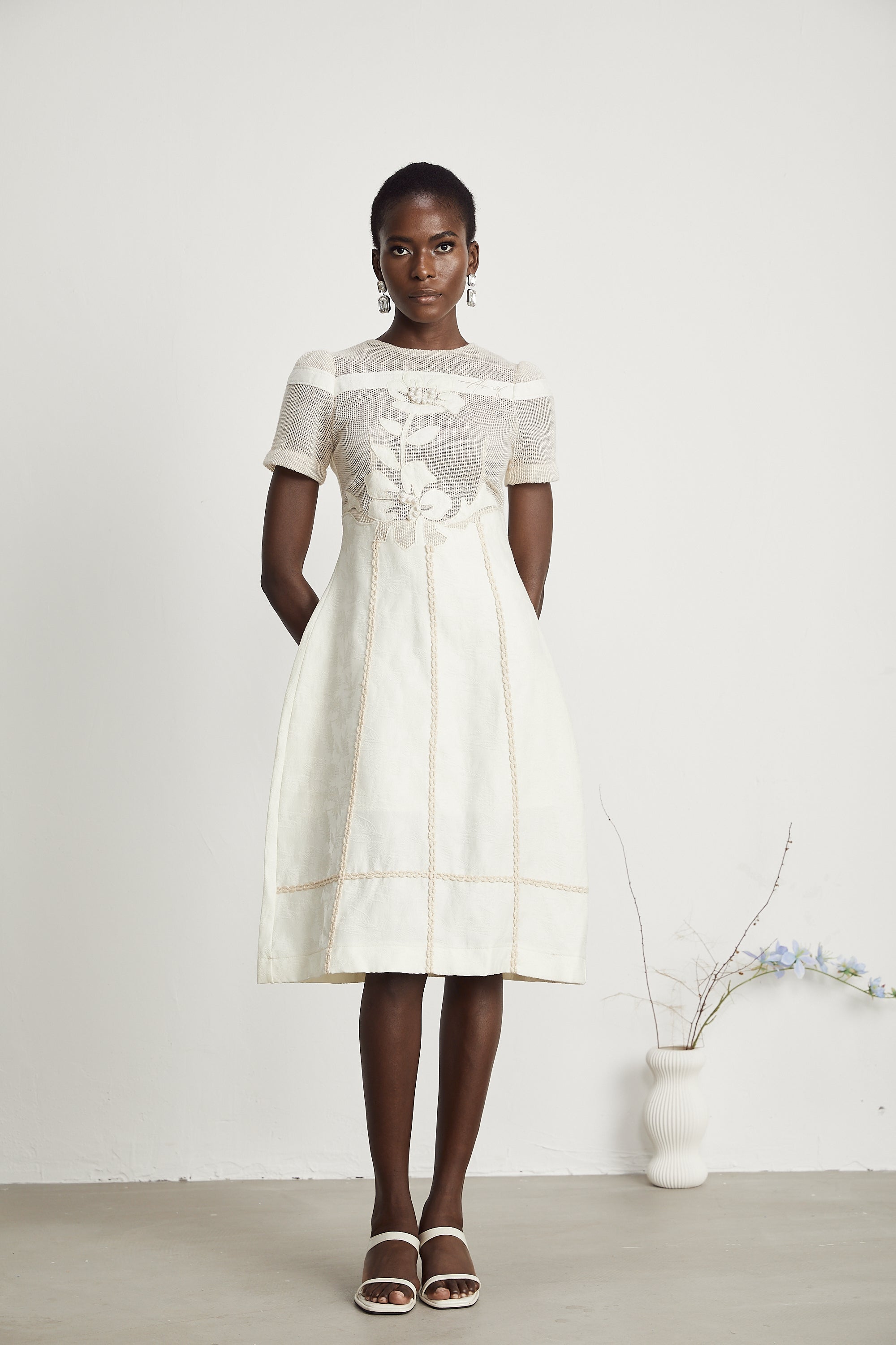 Diane floral embroidered openwork midi dress (Final Sale-US Only)