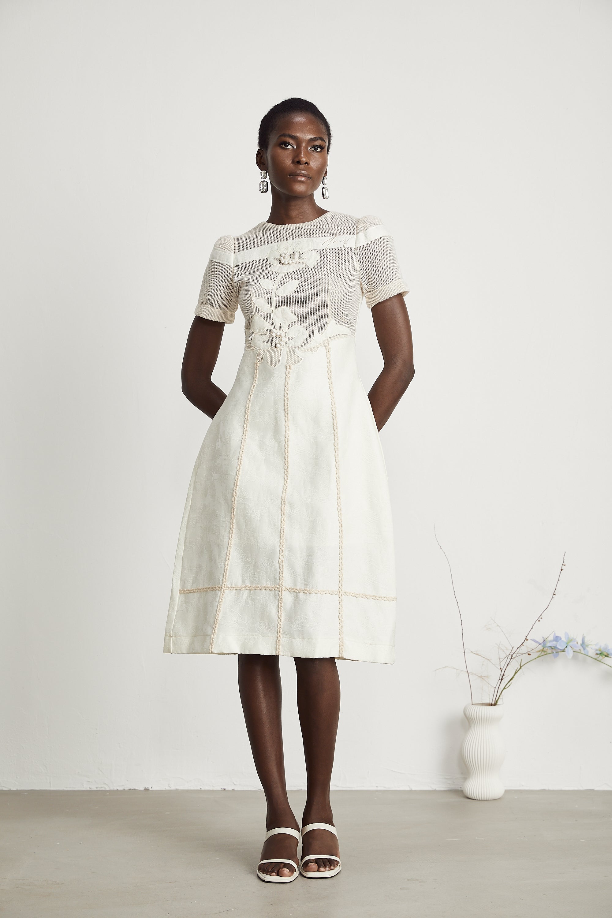 Diane floral embroidered openwork midi dress (Final Sale-US Only)