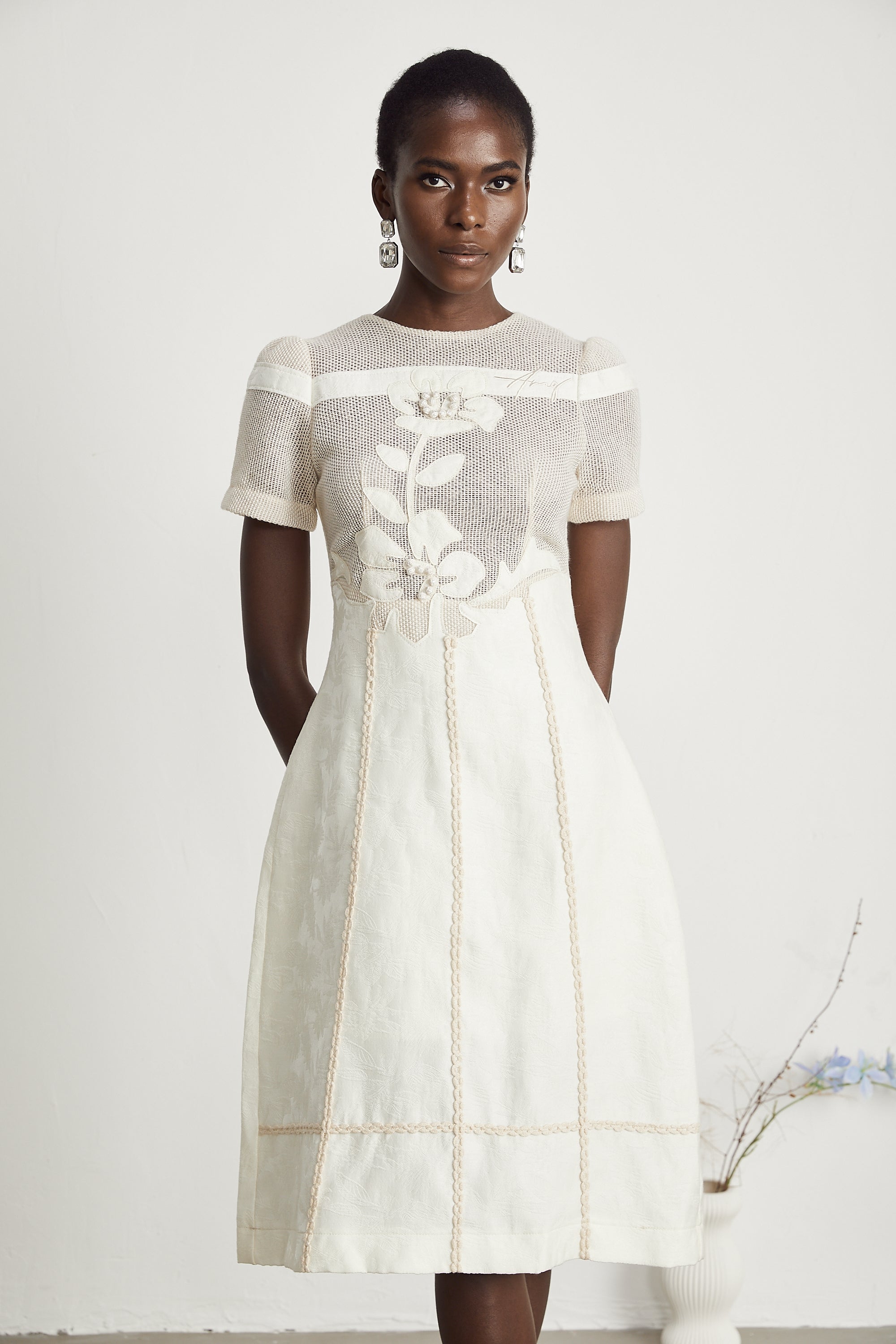 Diane floral embroidered openwork midi dress (Final Sale-US Only)