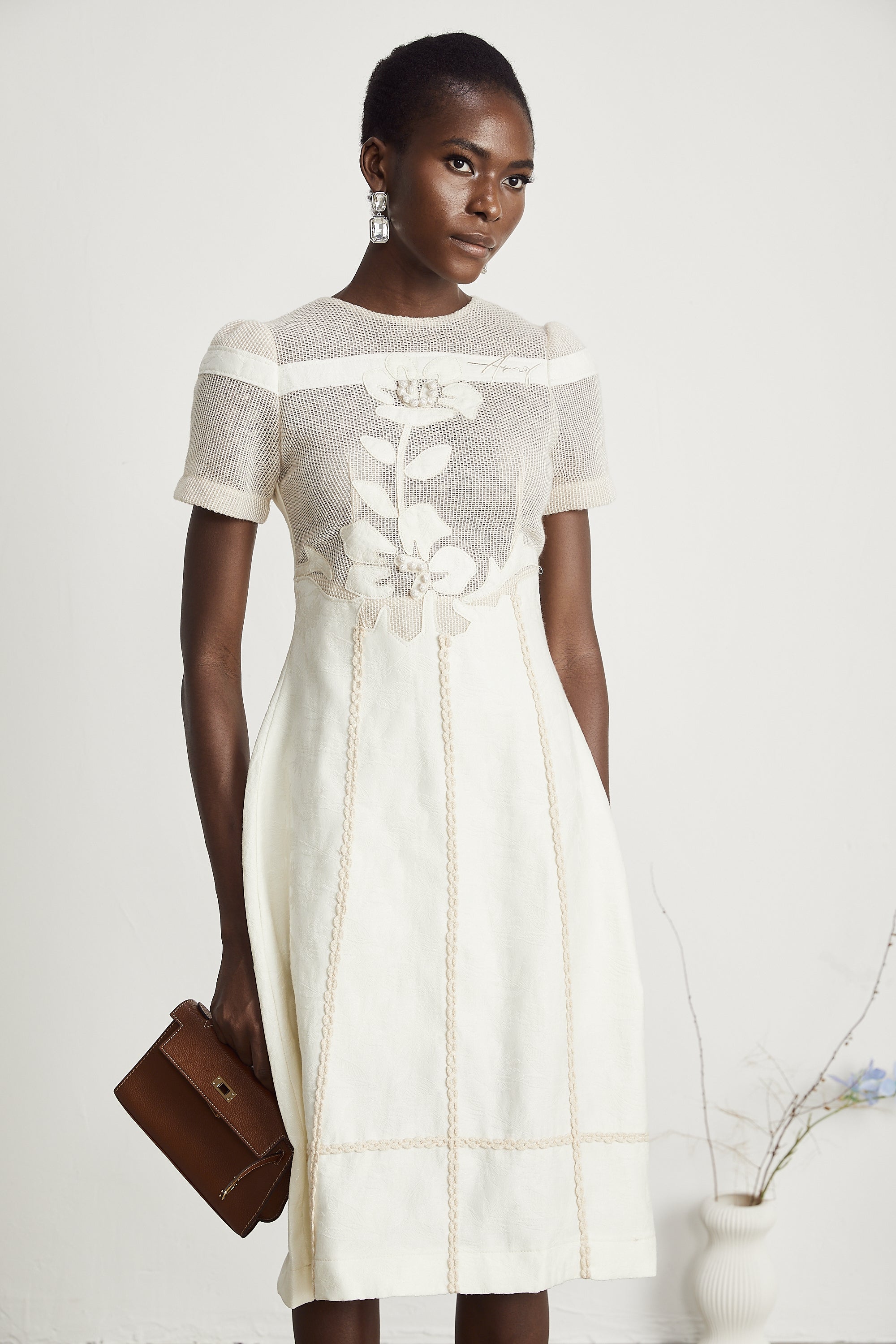 Diane floral embroidered openwork midi dress (Final Sale-US Only)