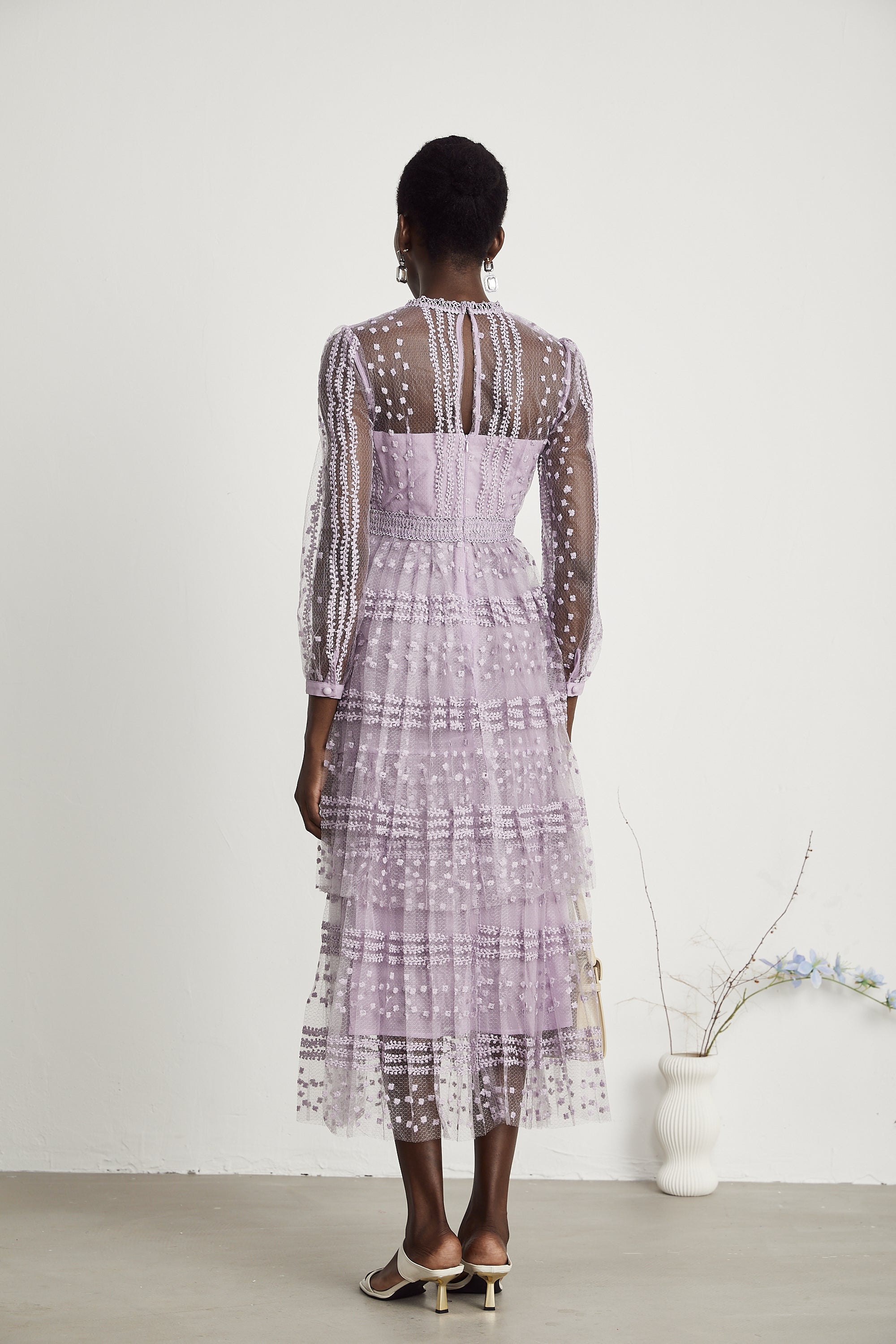 Delphine semi-sheer layered midi dress (Final Sale)