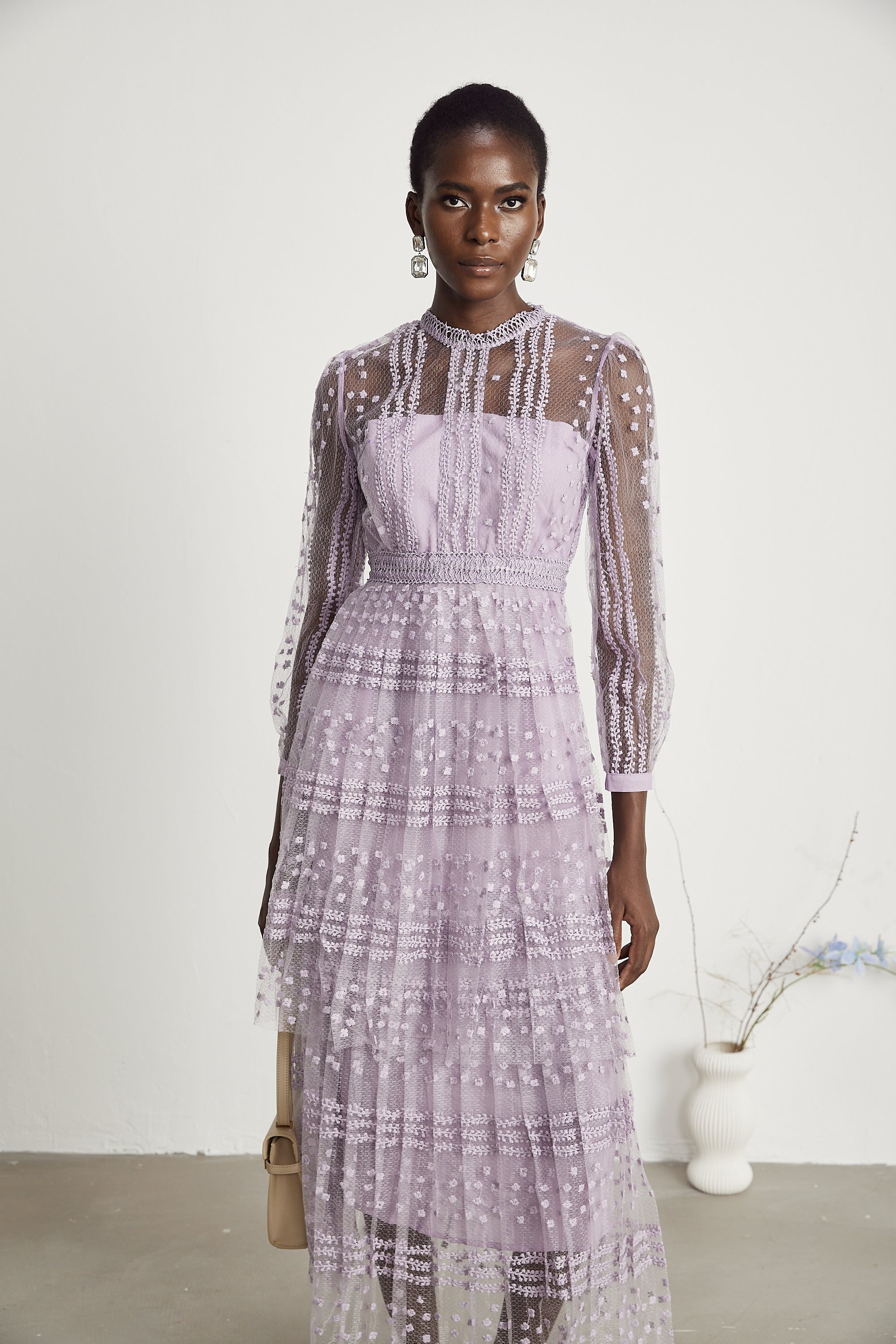 Delphine semi-sheer layered midi dress (Final Sale)