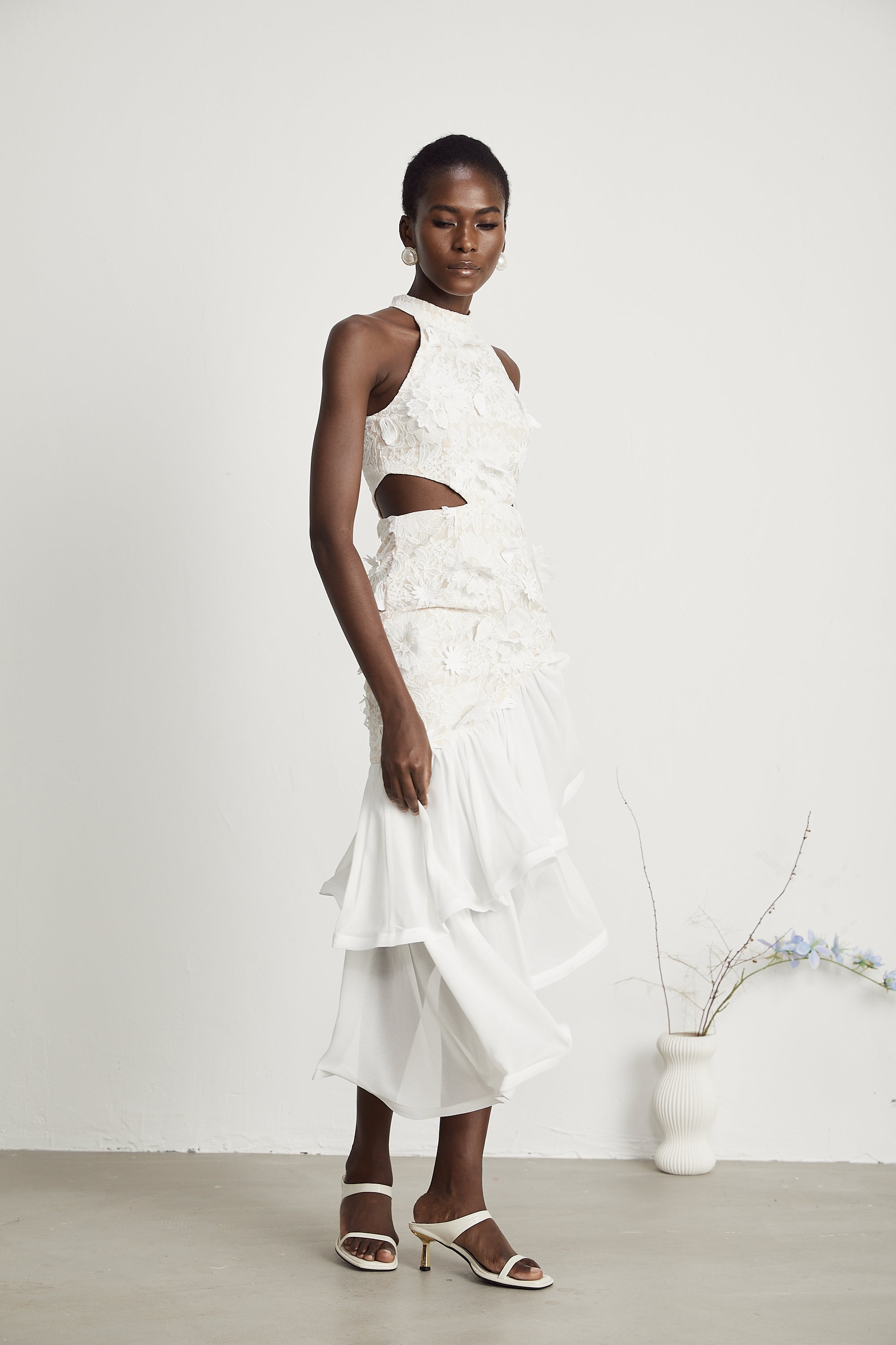 Zoë faux-floral asymmetrical midi dress (US Only)