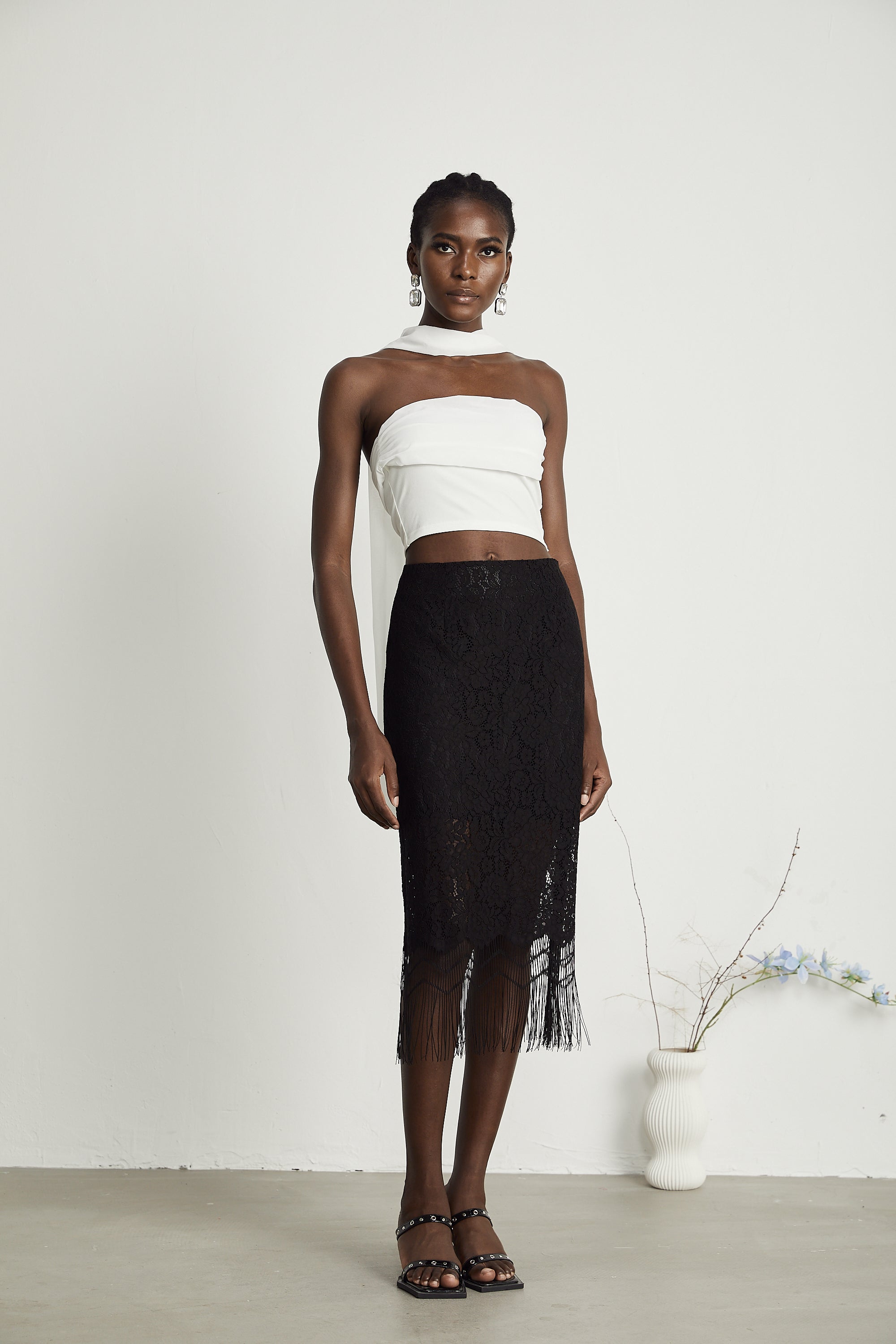 Adèle lace embroidered fringe-hem skirt (US Only)