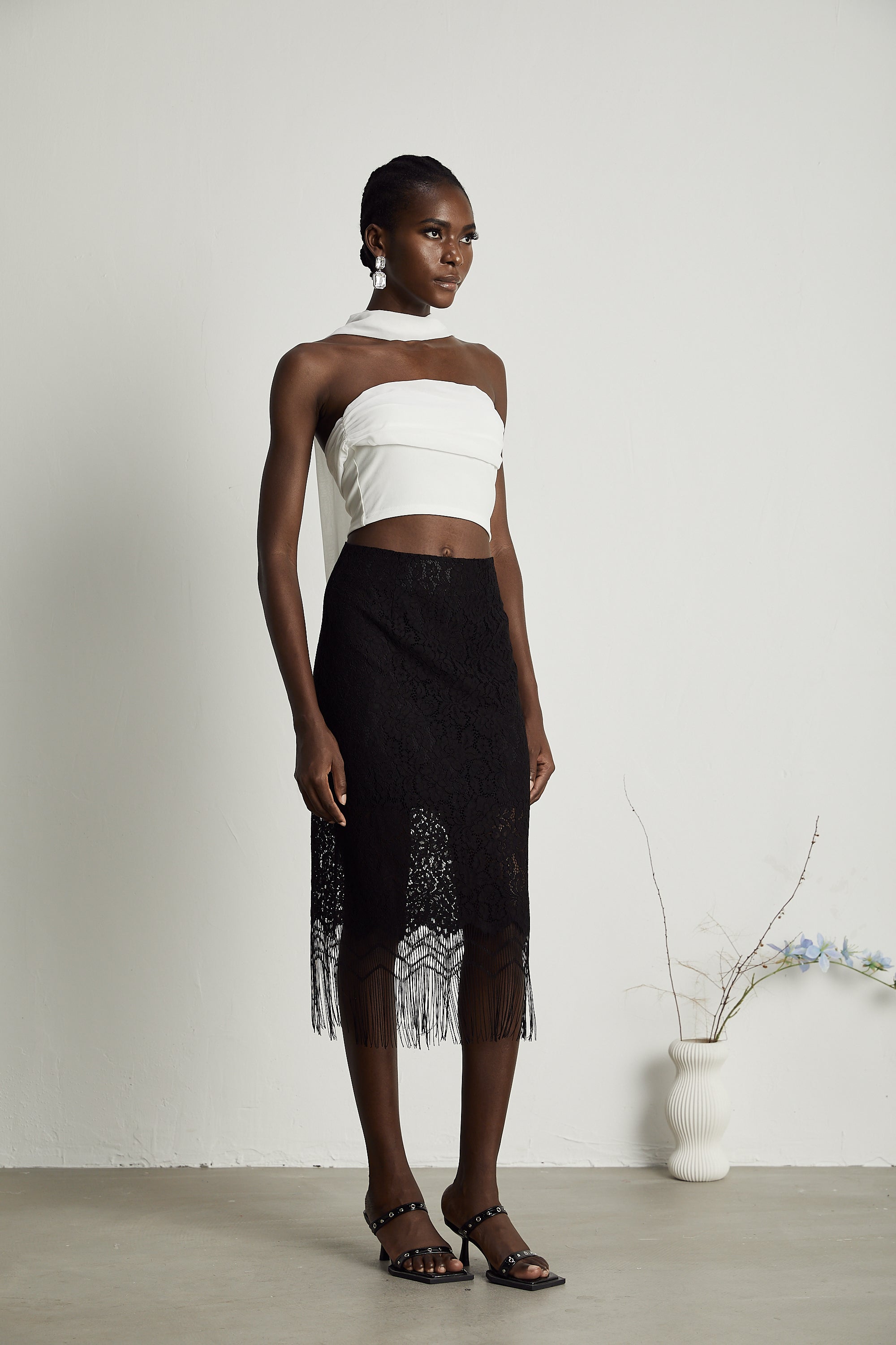 Adèle lace embroidered fringe-hem skirt (US Only)