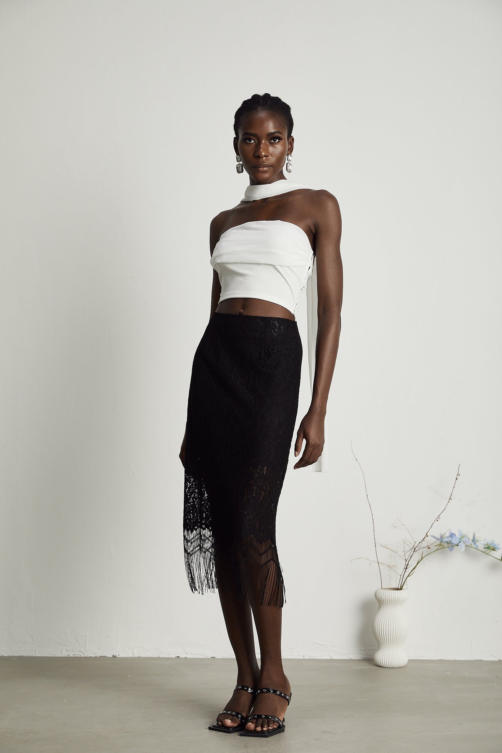 Adèle lace embroidered fringe-hem skirt (US Only)