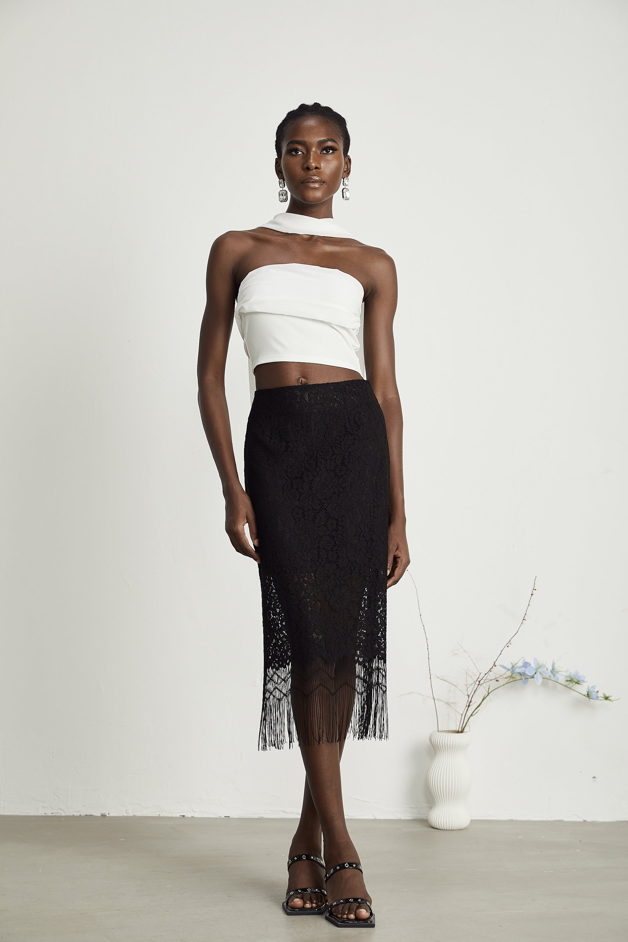 Adèle lace embroidered fringe-hem skirt (US Only)