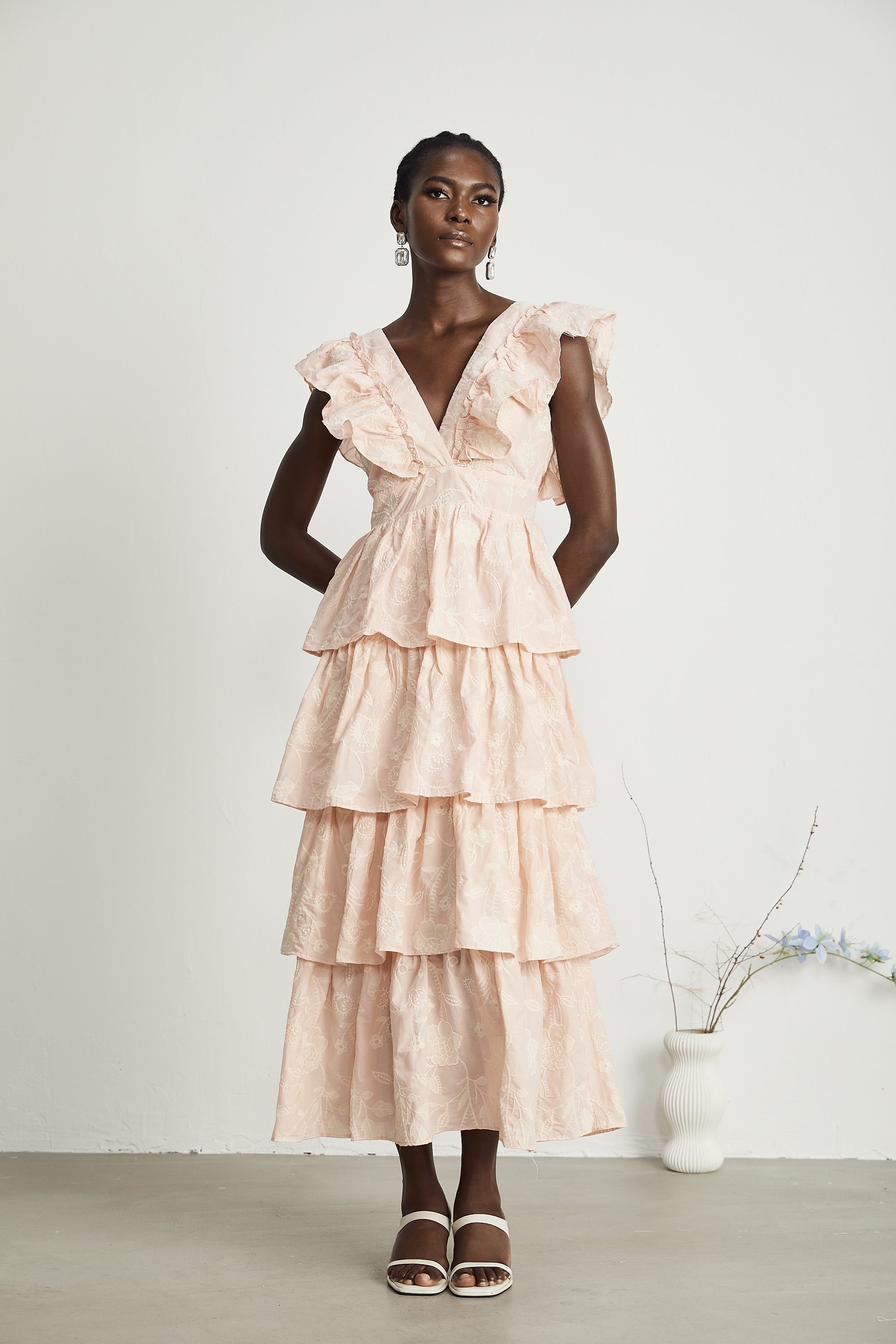 Alice floral-embroidered tiered midi dress (US Only)