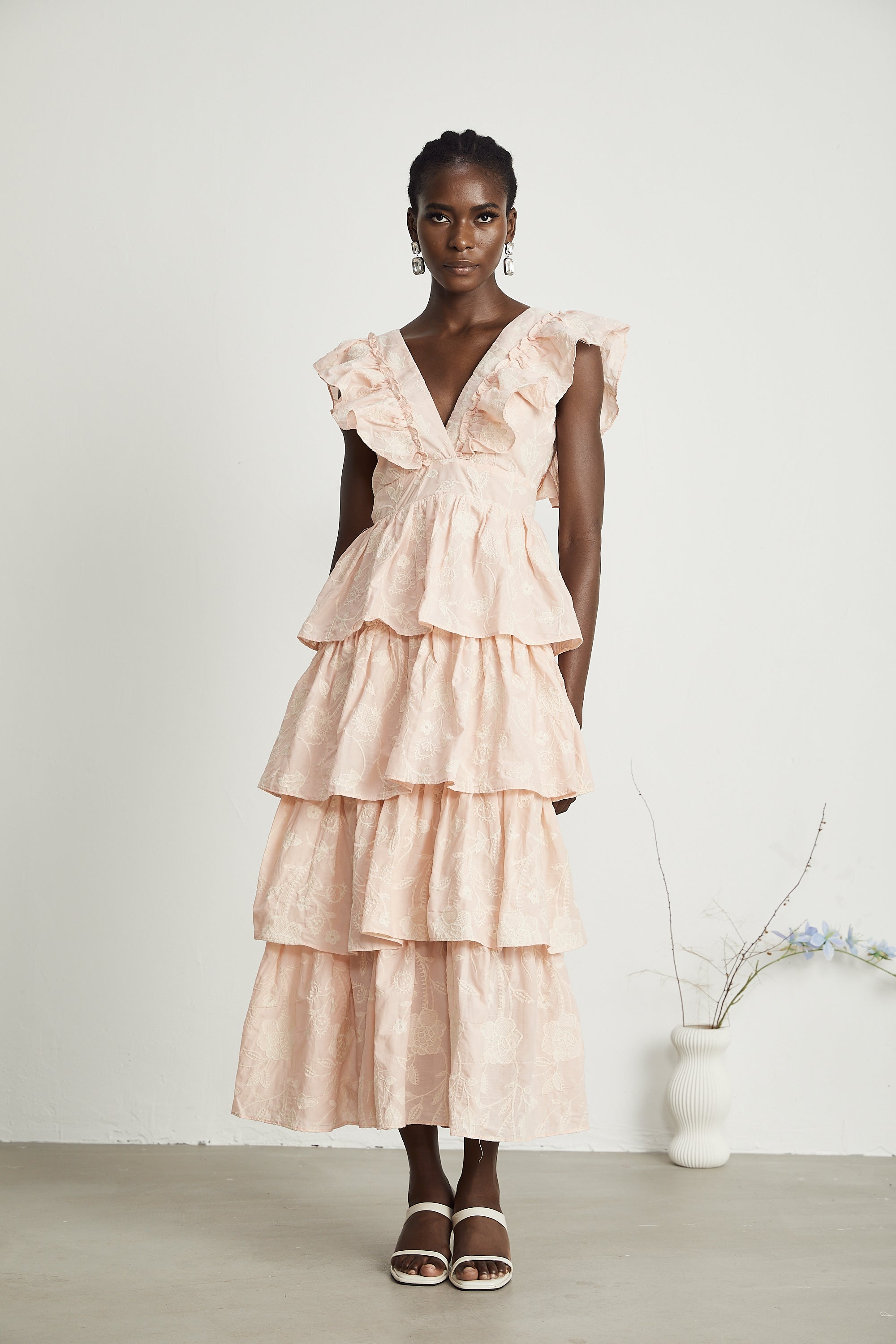 Alice floral-embroidered tiered midi dress (US Only)