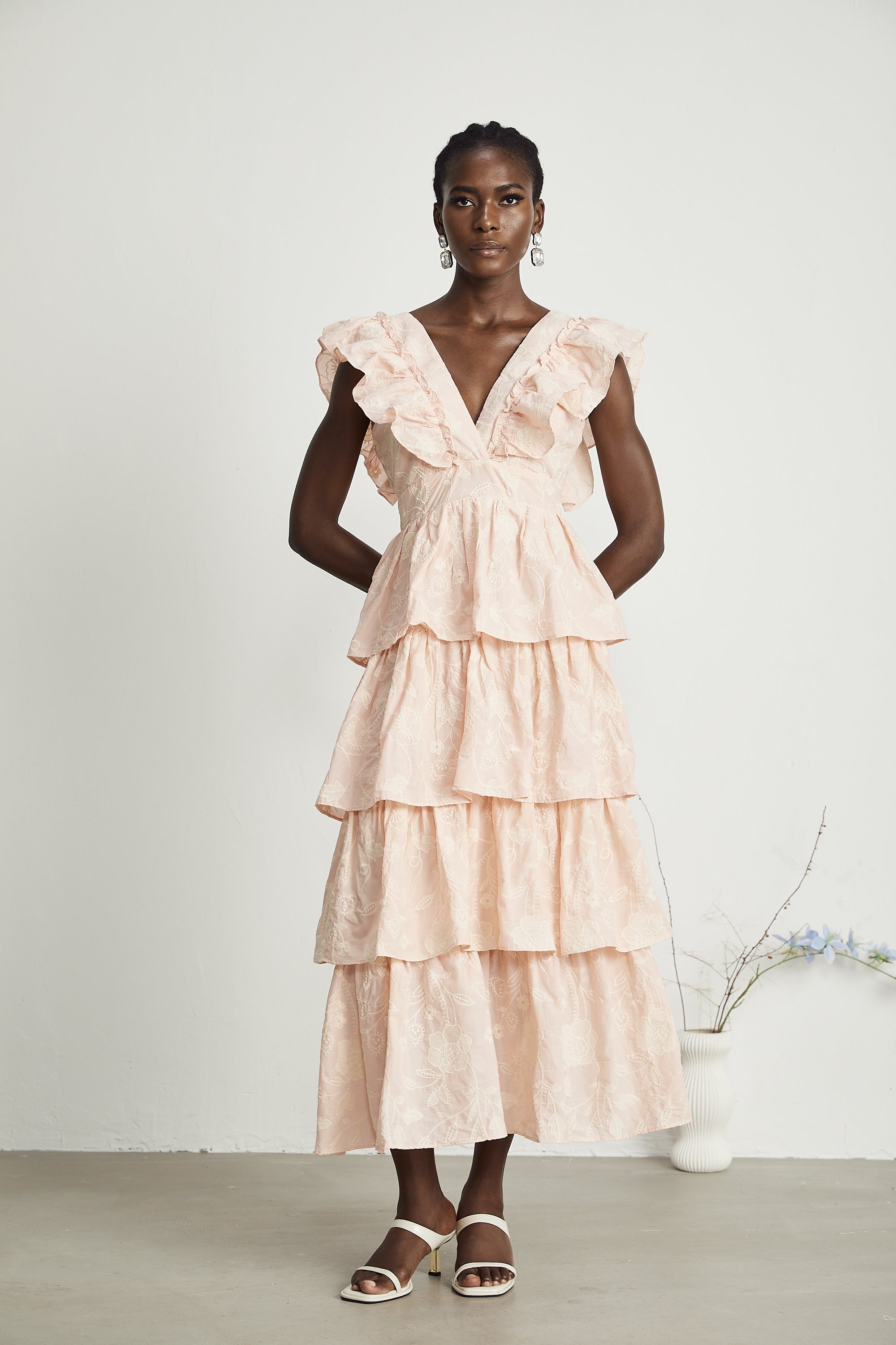 Alice floral-embroidered tiered midi dress (US Only)