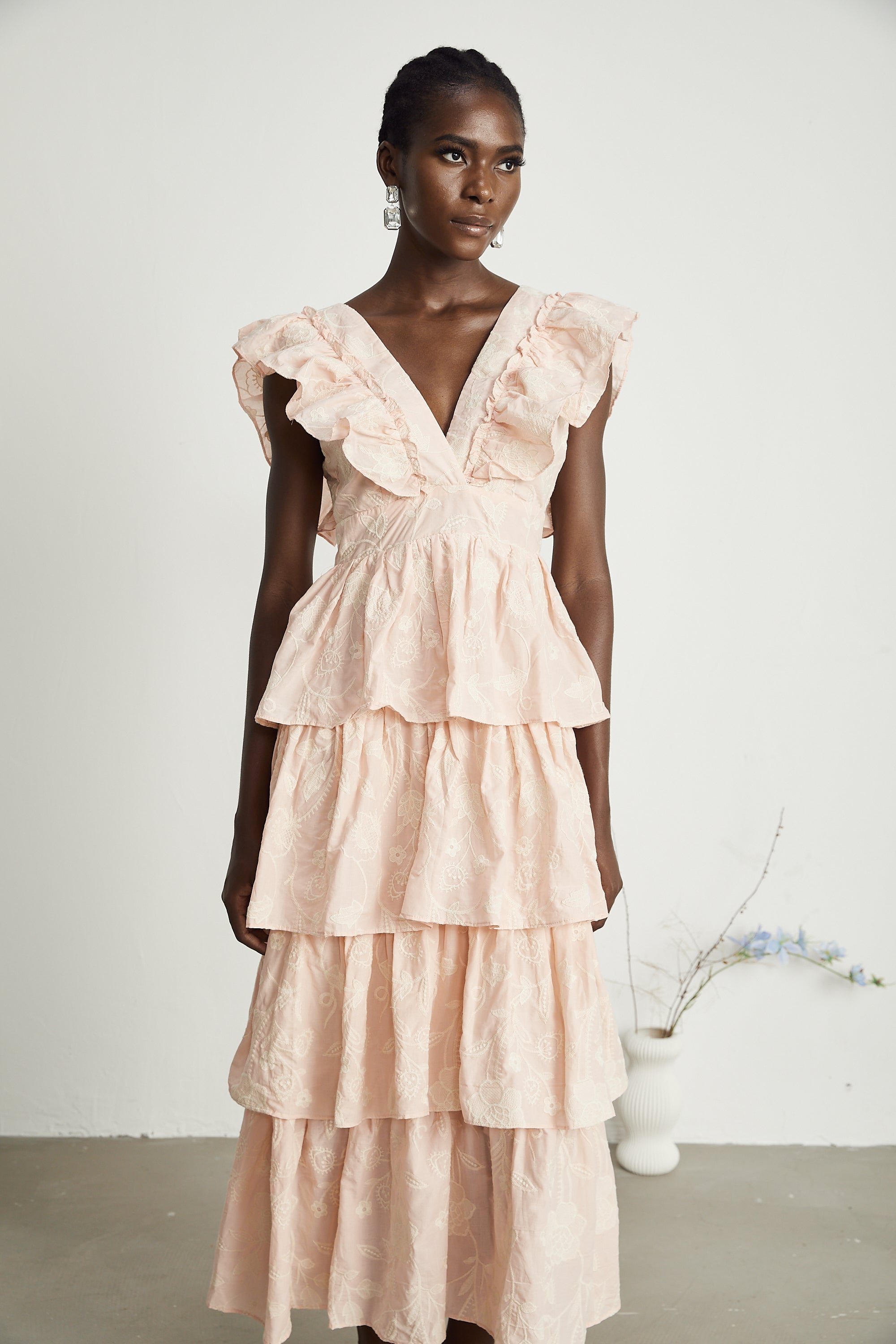 Alice floral-embroidered tiered midi dress (US Only)
