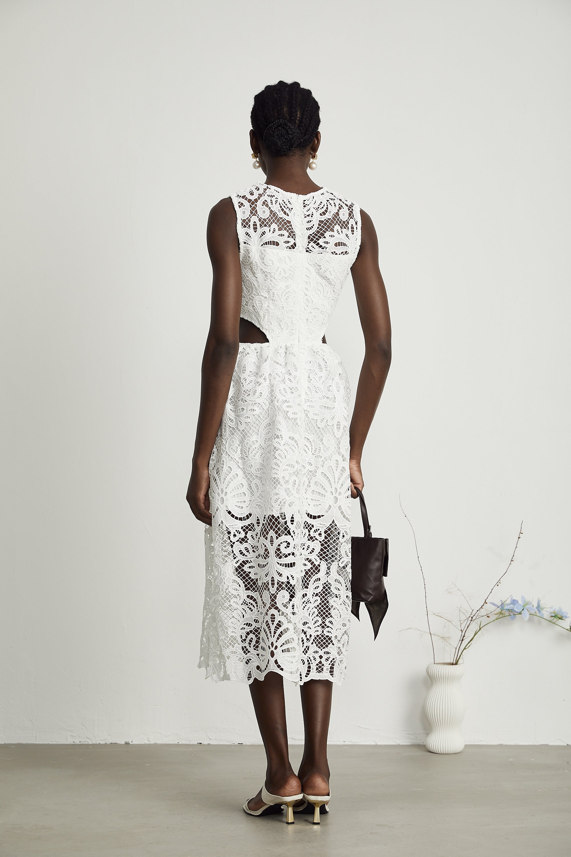 Emma guipure-lace sleeveless midi dress (US Only)