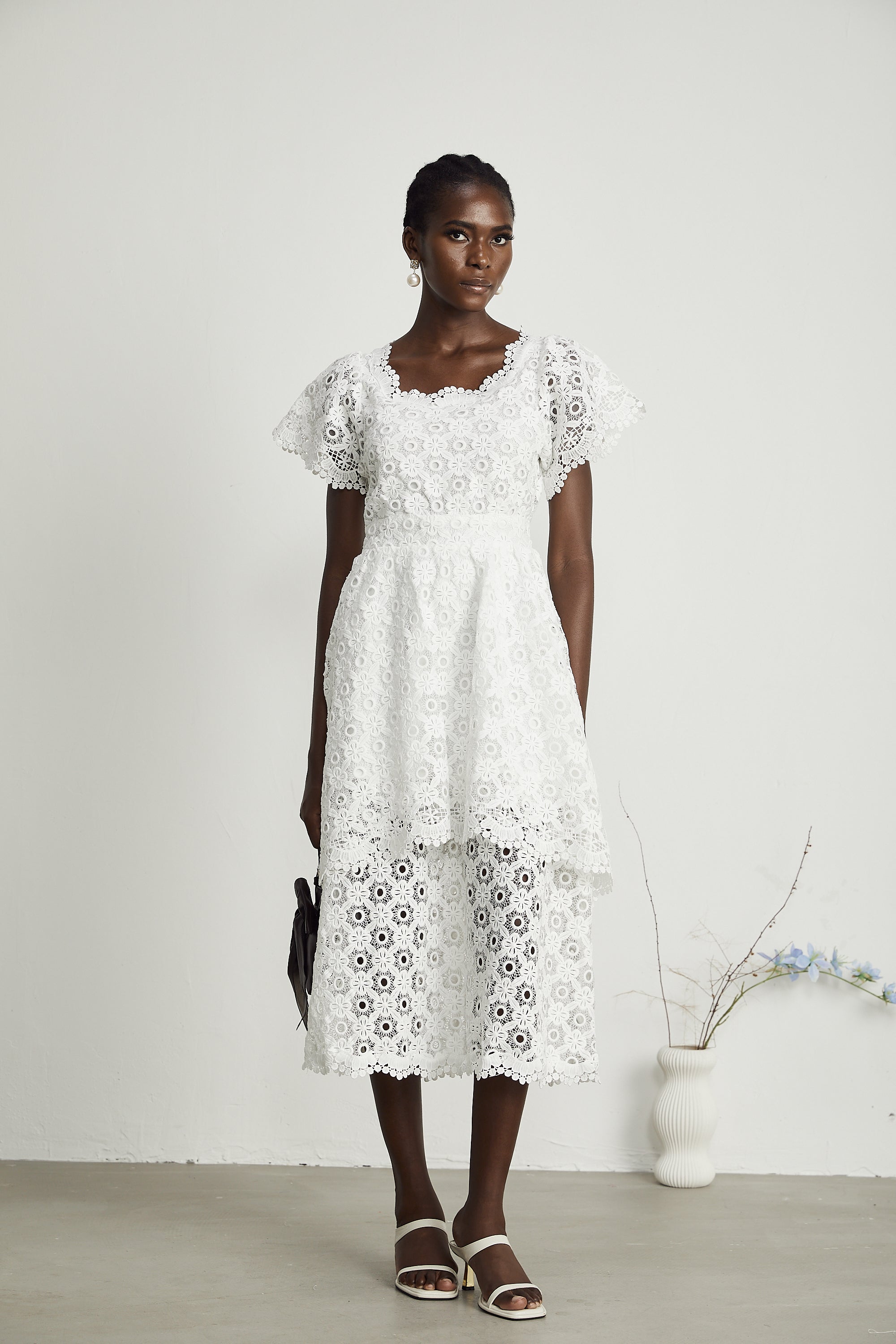 Lisette lace cut-out layered midi dress (US Only)