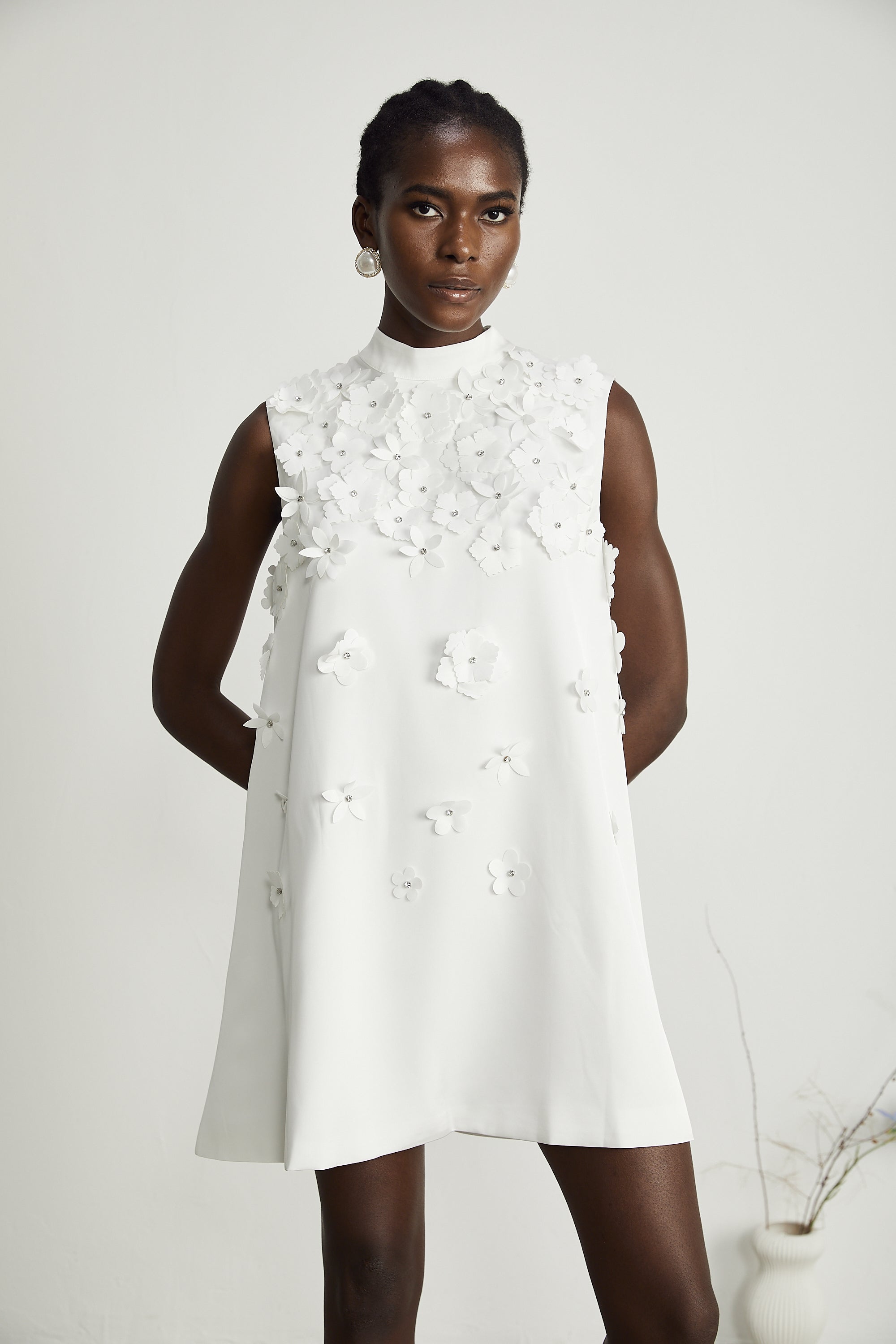 Genevieve faux-flower mini dress