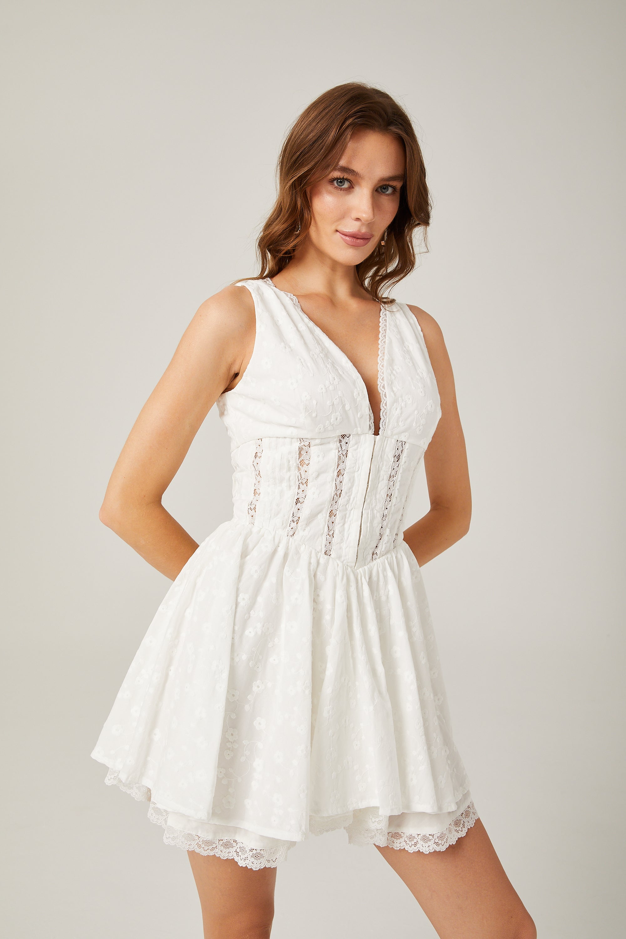 Jamiah white floral embroidered mini dress (US Only)