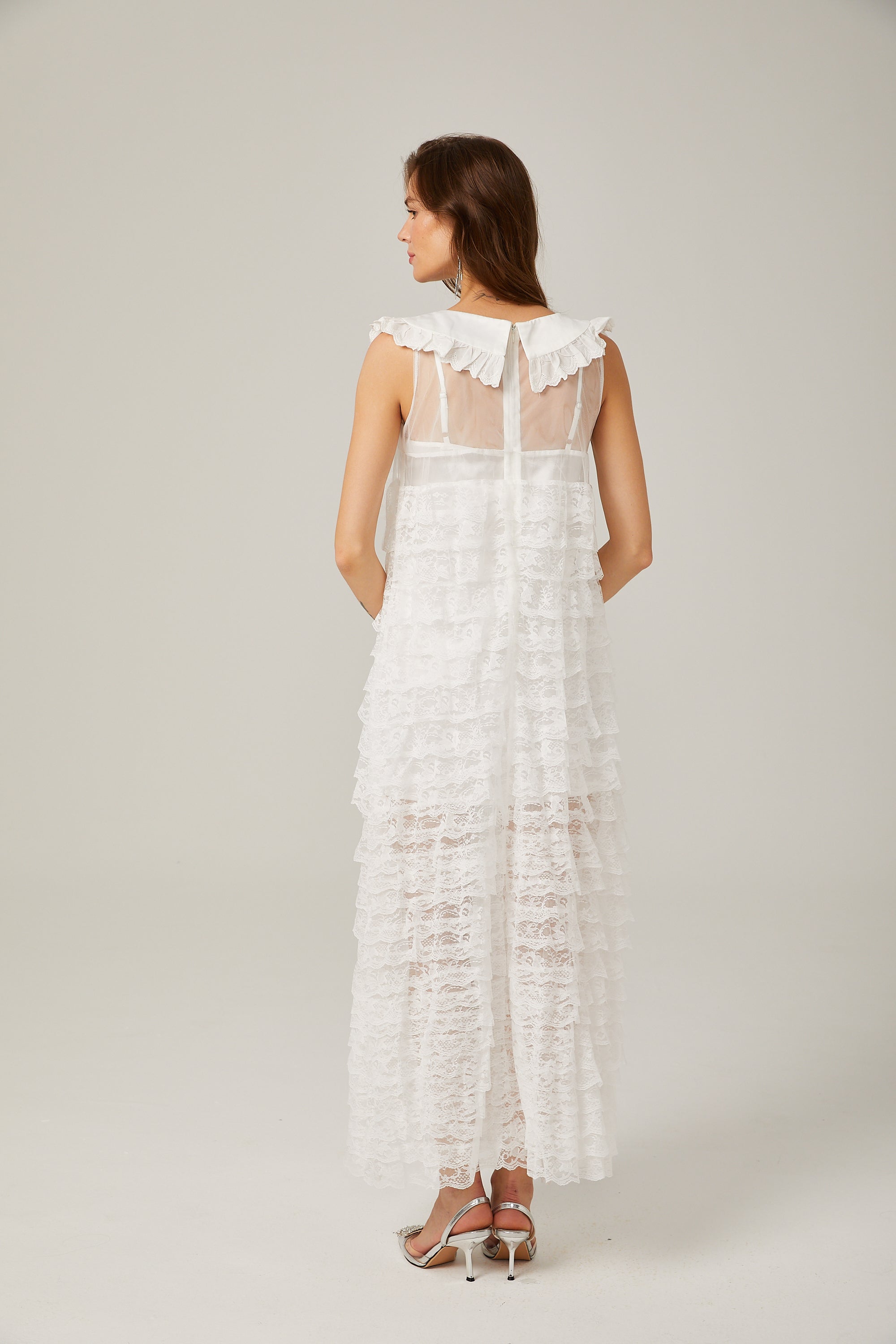 Alora white lace-trim tiered midi dress (Final Sale-US Only)