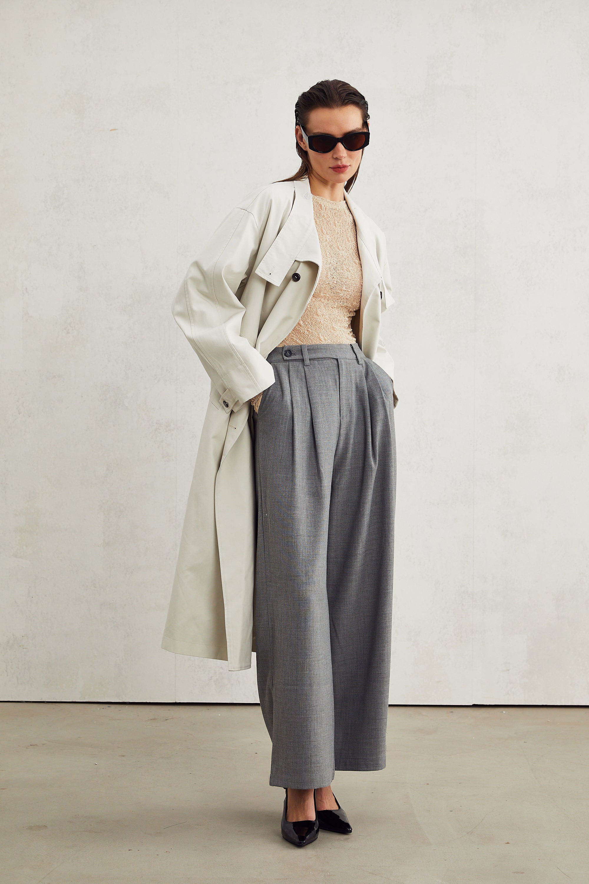 Lucienne grey straight-leg trousers (US Only)