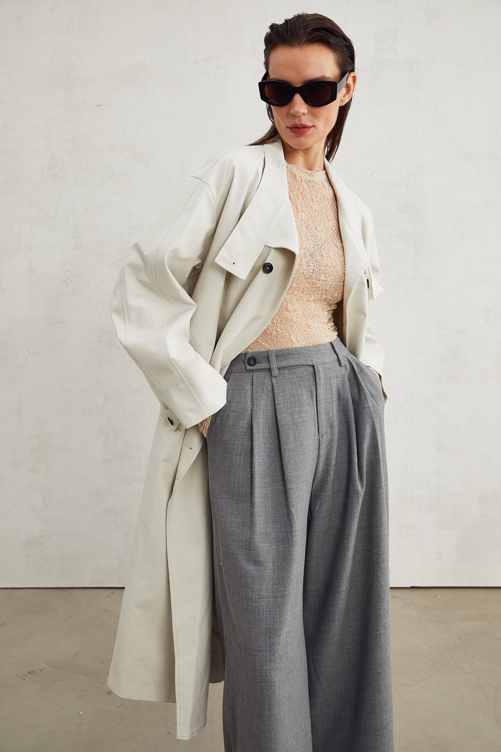 Lucienne grey straight-leg trousers (US Only)