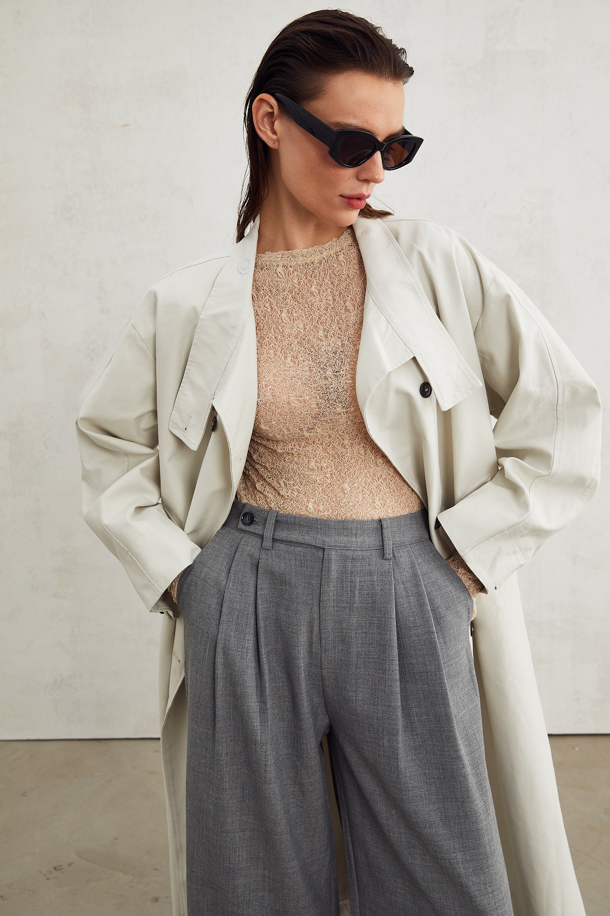 Lucienne grey straight-leg trousers (US Only)