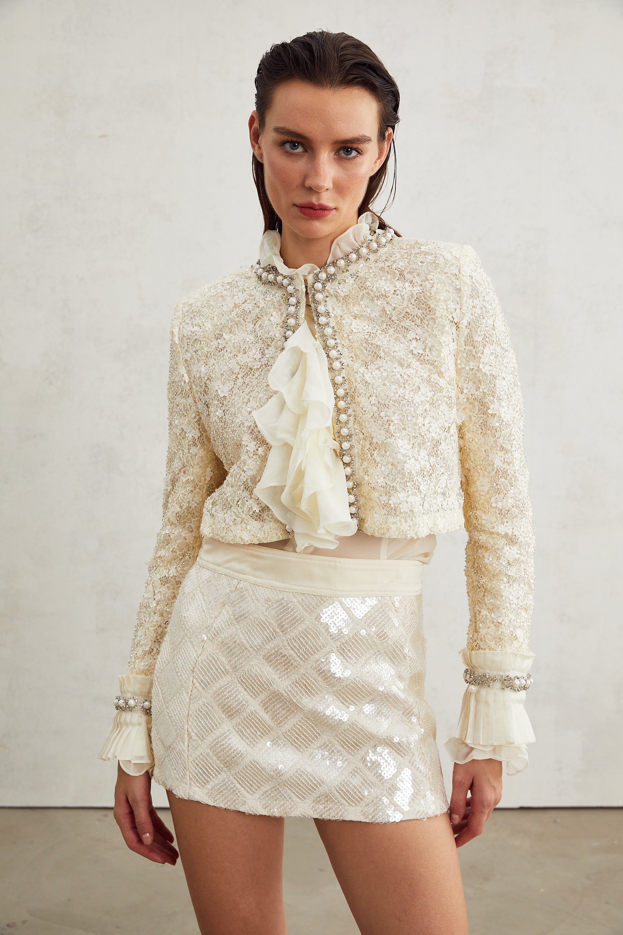 Madeleine floral faux-pearl trim jacket
