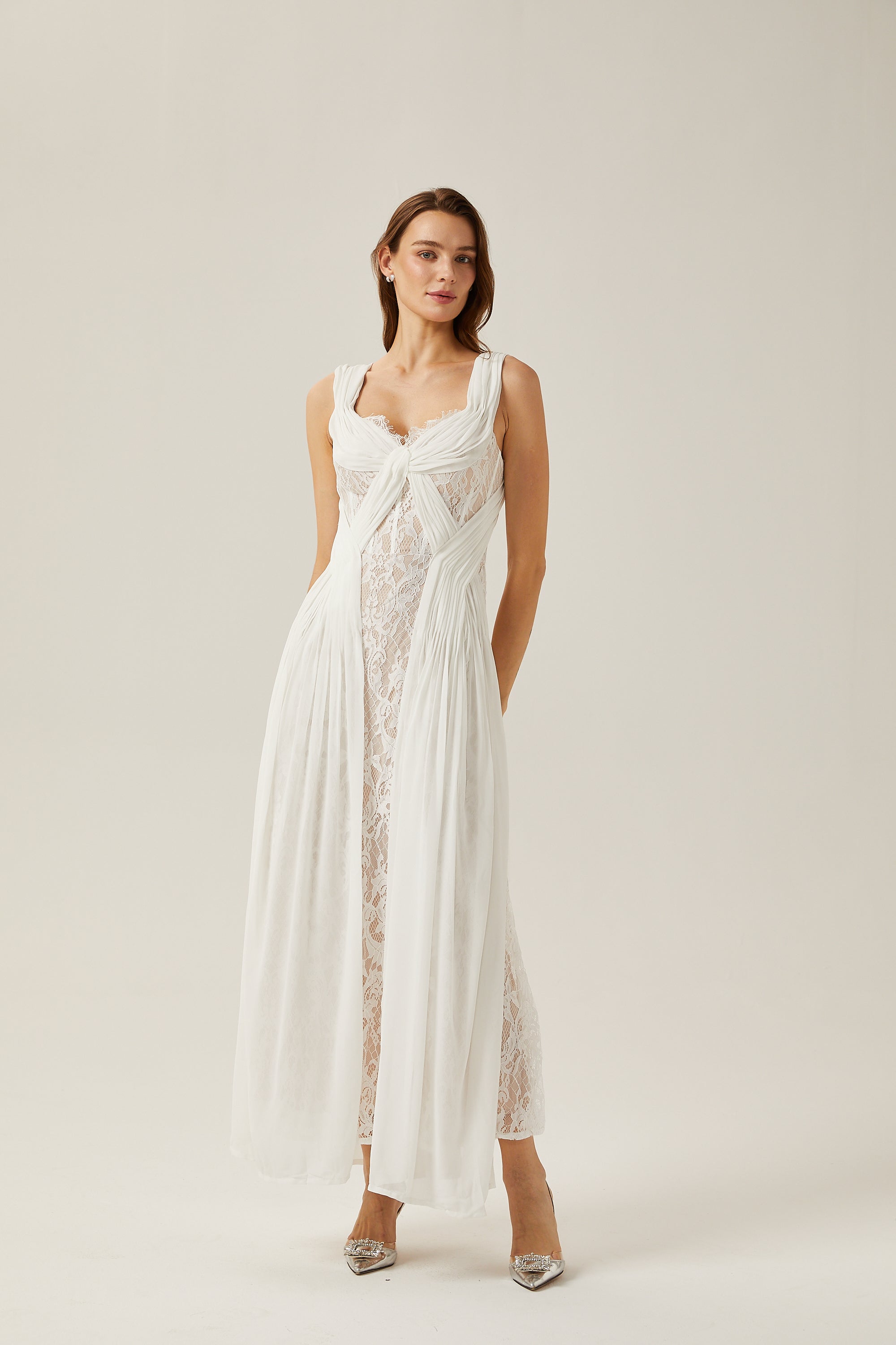 Arantxa white lace pleated maxi dress (Final Sale-US Only)