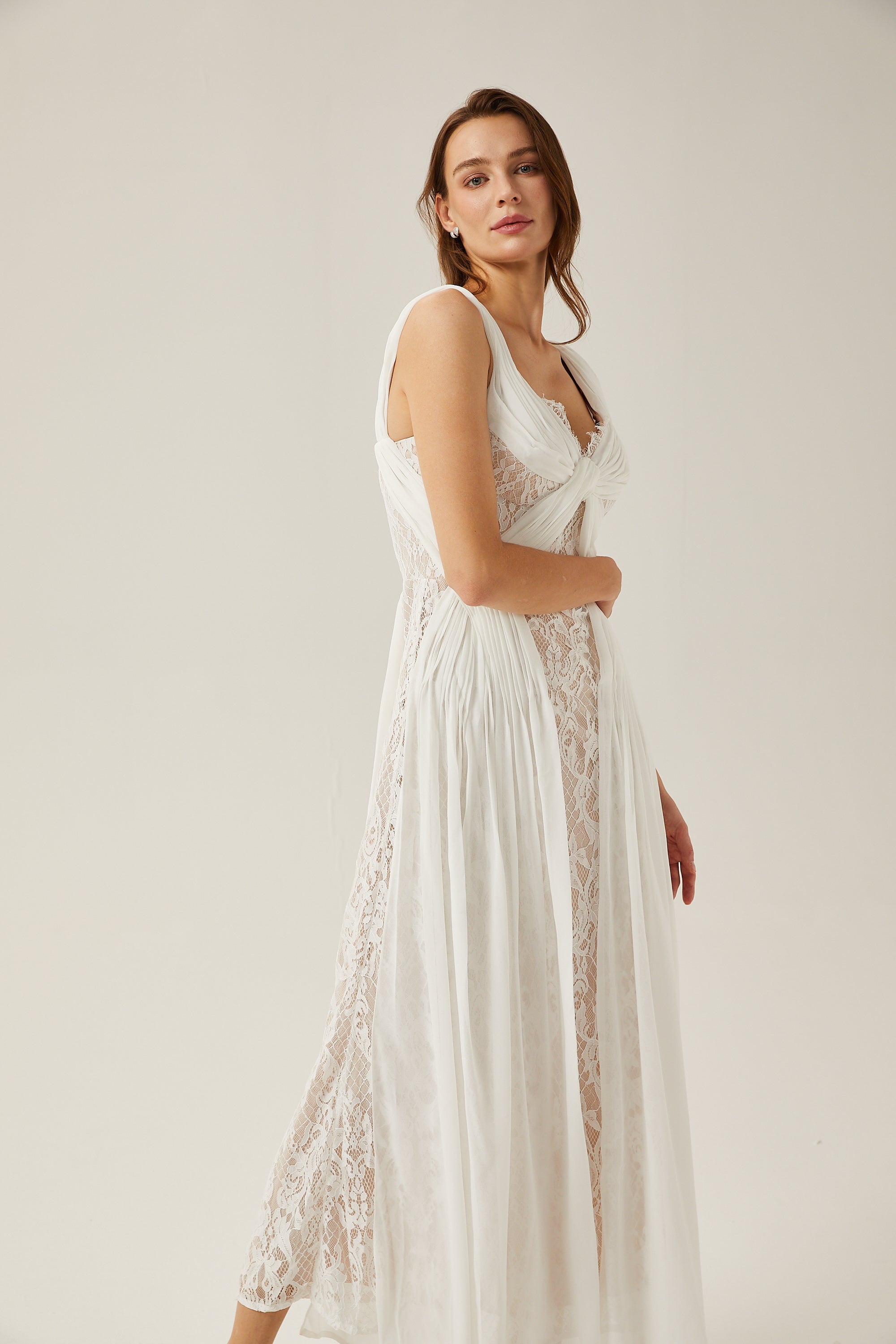 Arantxa white lace pleated maxi dress (Final Sale-US Only)