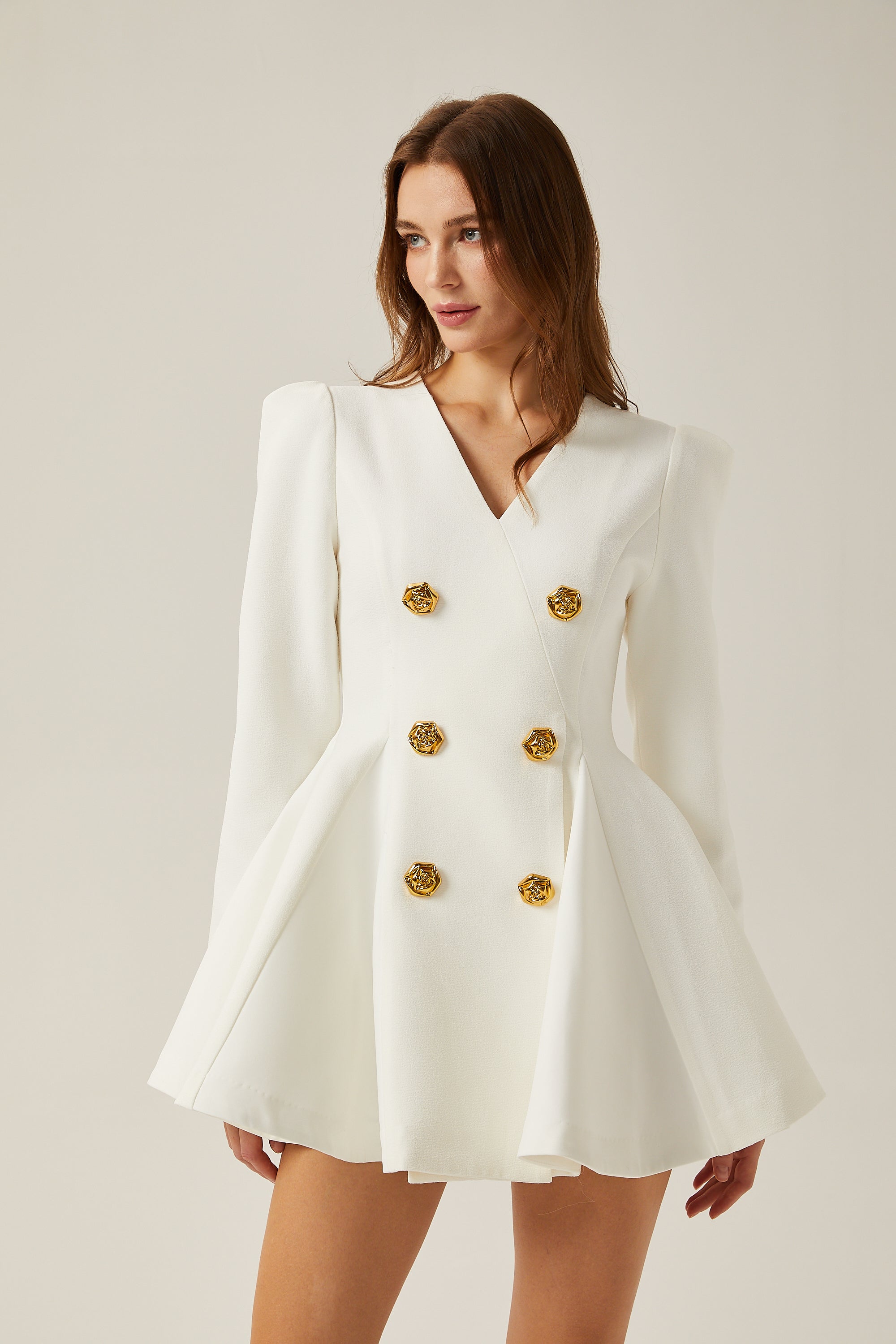 Élise pleated peplum-hem blazer dress in White (US Only)